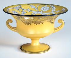 A Graceful French 1960
s Frosted Ochre Glass Double-Handled Urn