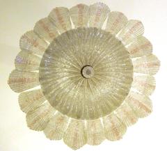 Glamorous and Large Murano Clear and Blush Bullicante Art Glass Pendant Light