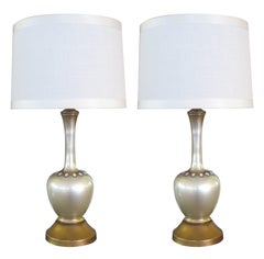 Vintage Chic Pair of Murano Mid-Century Pearl Glazed Boudoir Lamps