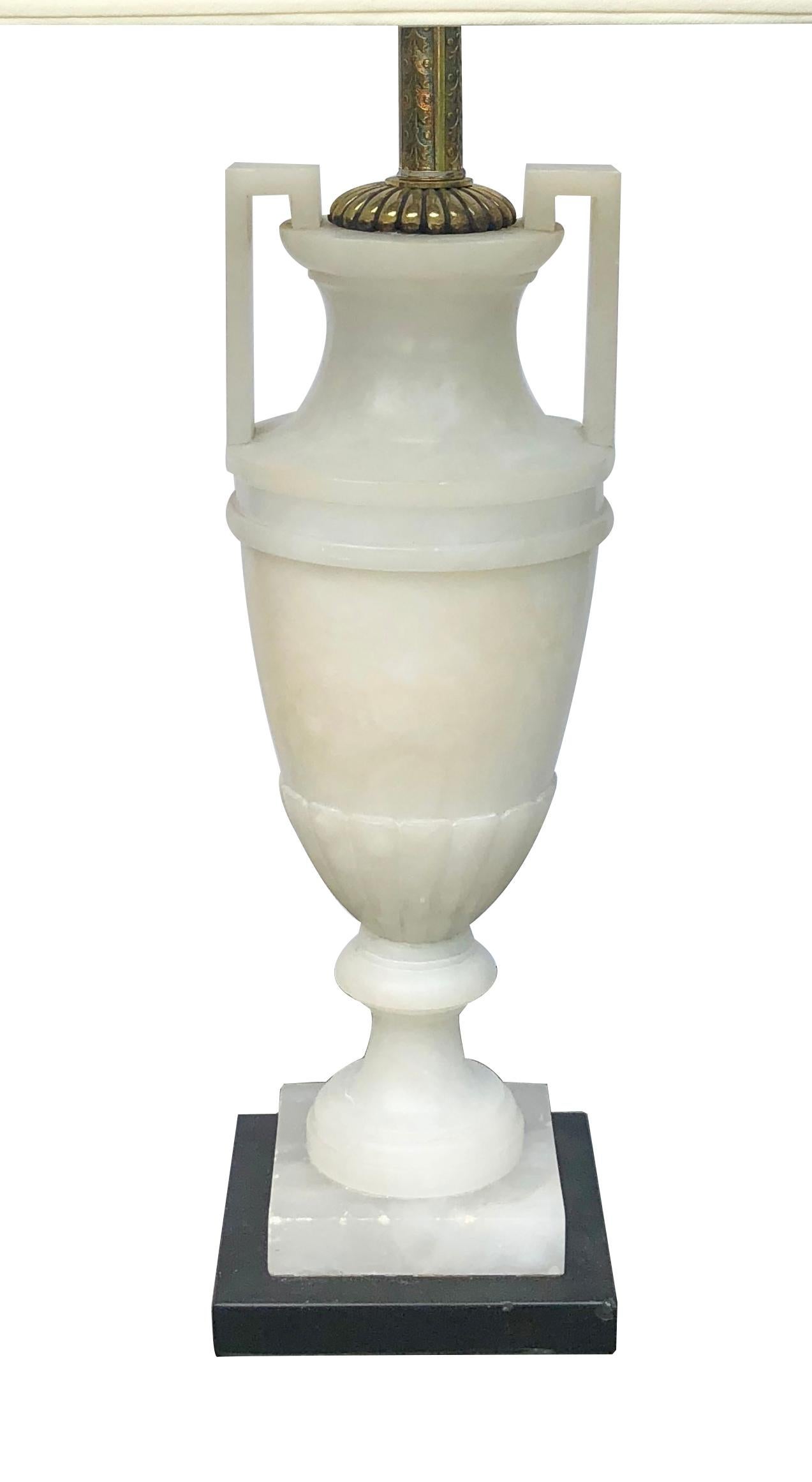 Striking and Elegant Italian Art Deco White Alabaster Urn Lamp In Excellent Condition In San Francisco, CA