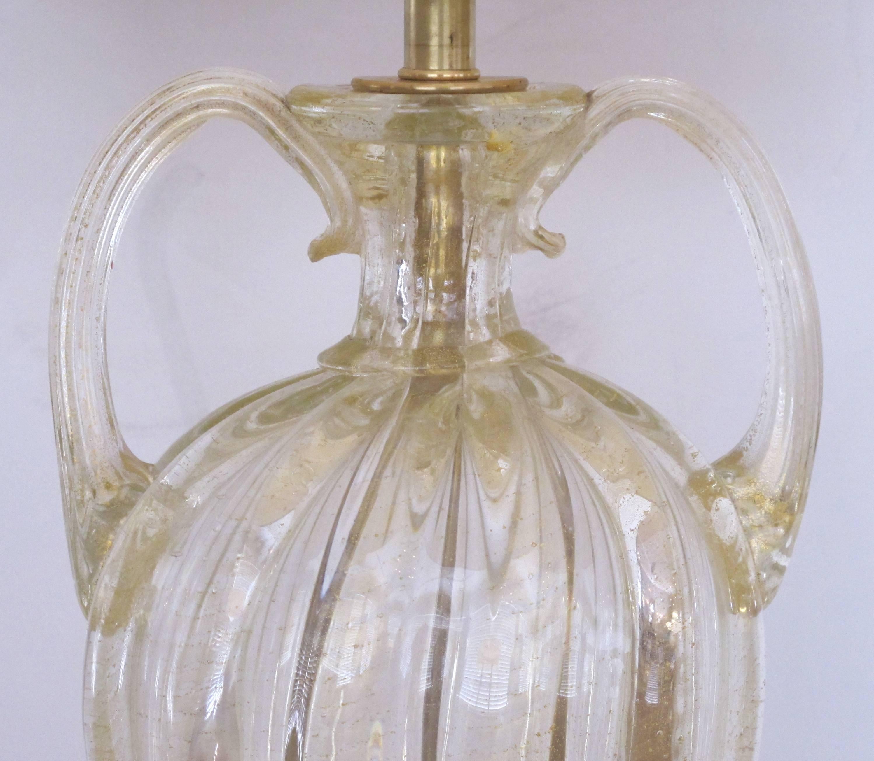 Italian Pair of Murano Gold Aventurine Art Glass Urn-Form Lamps by Barovier & Toso