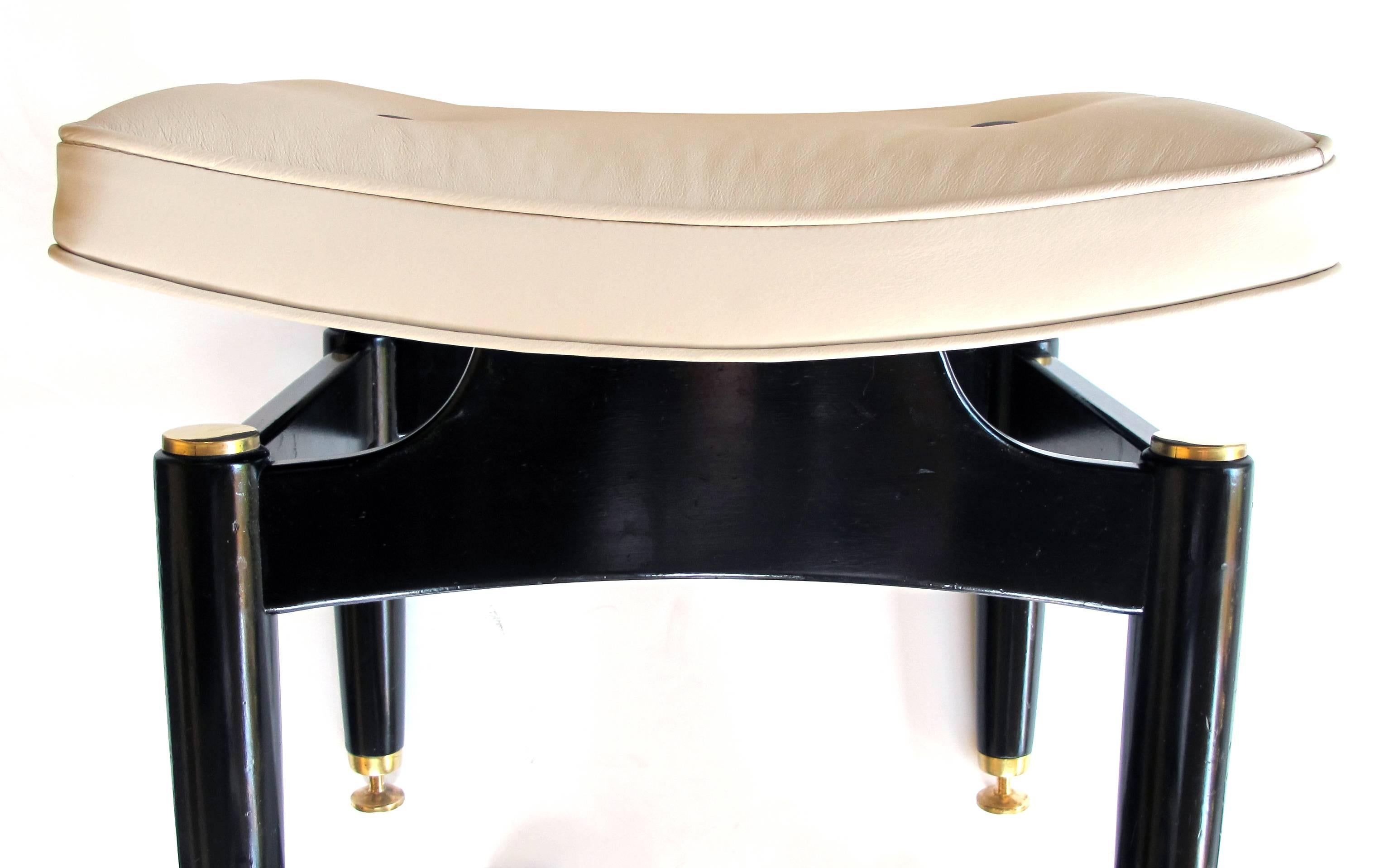 Mid-Century Modern Stylish Pair of English G-Plan Ebonized & Leather Benches; Marked 'EG'