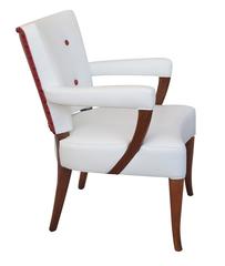 Stylish Set of Four American 1940s White and Red Leather Upholstered Game Chairs