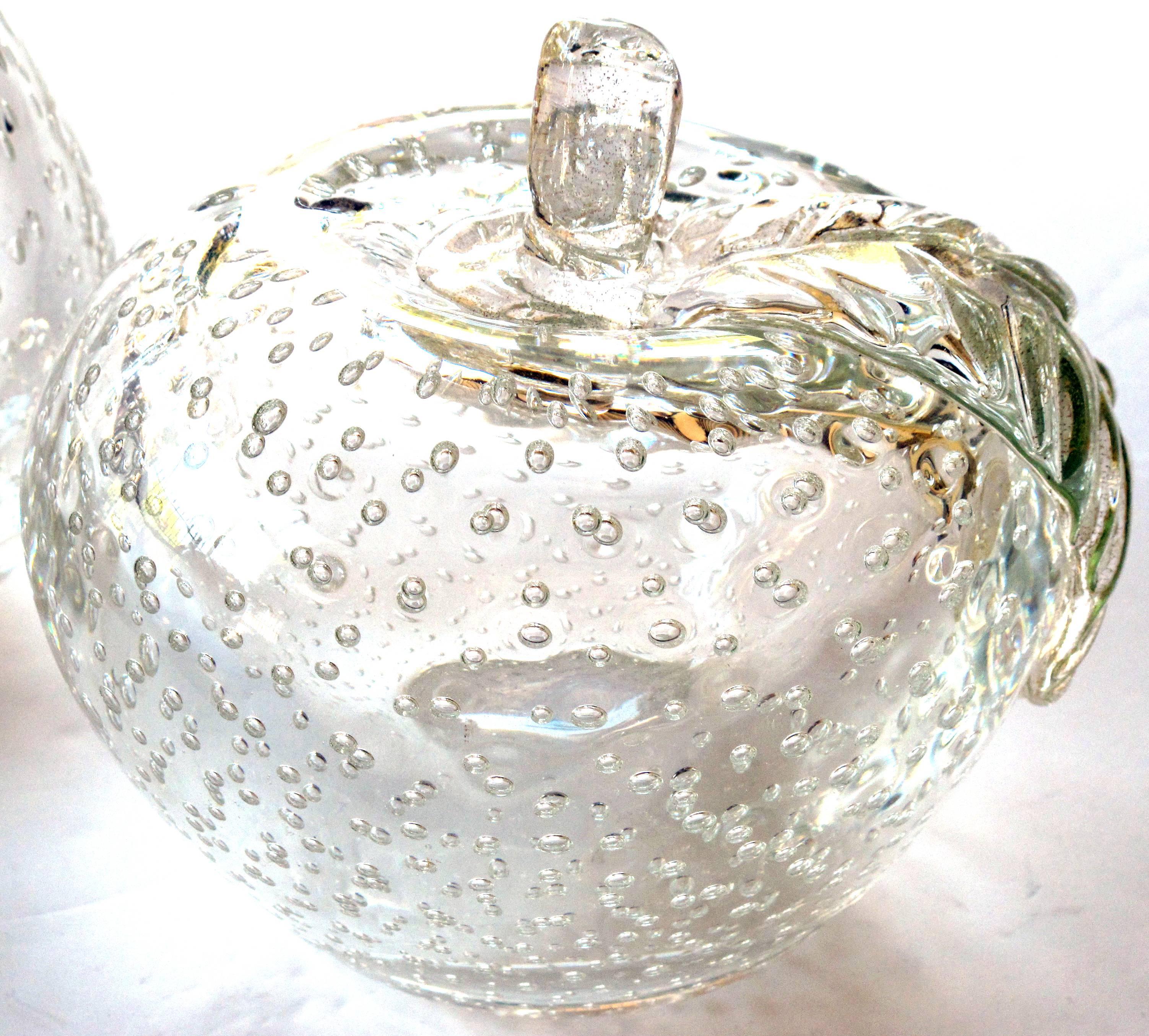 Beautifully Crafted Murano 1950s Clear Glass Apple and Pear, Barbini Sommerso 1