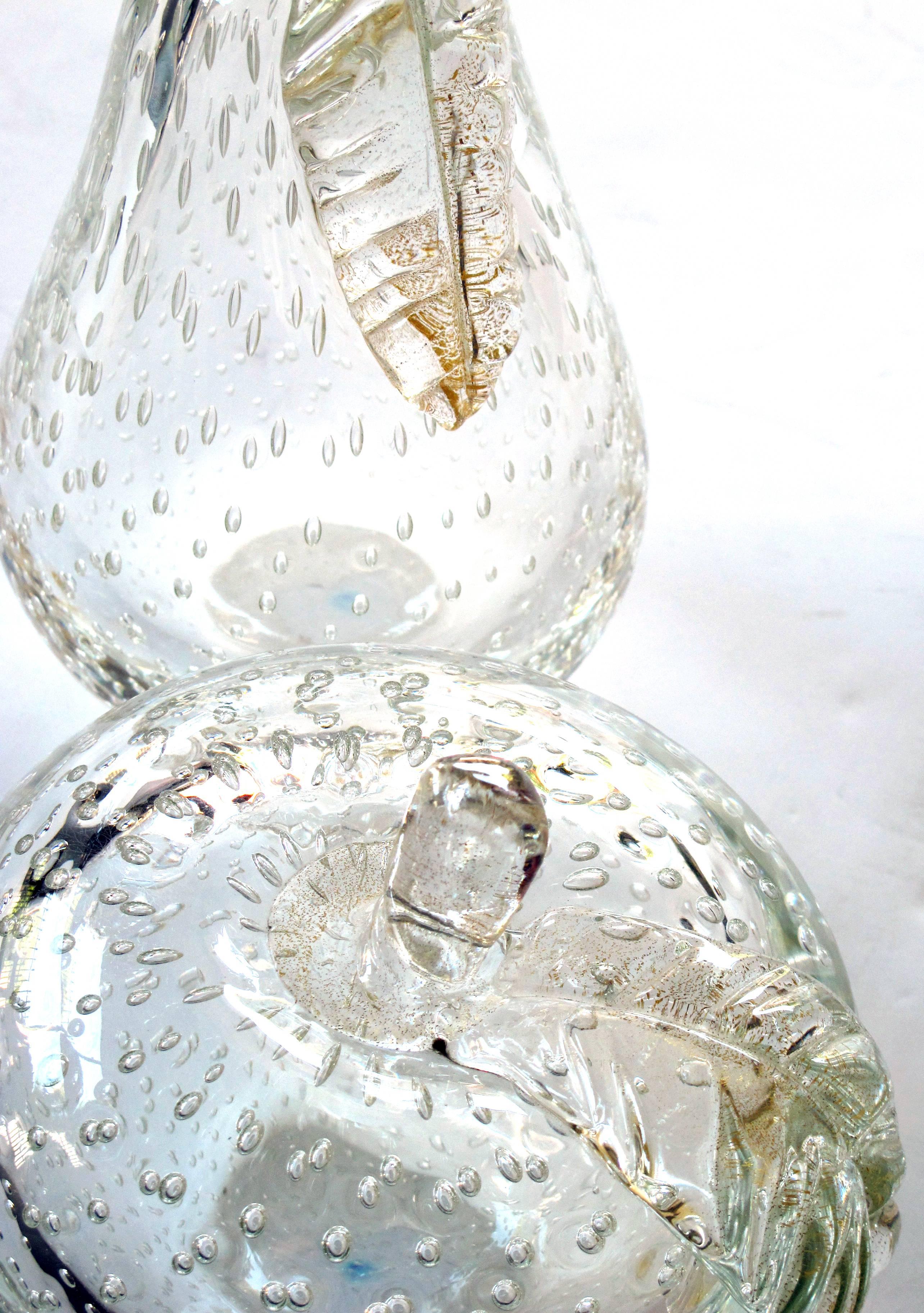 Italian Beautifully Crafted Murano 1950s Clear Glass Apple and Pear, Barbini Sommerso