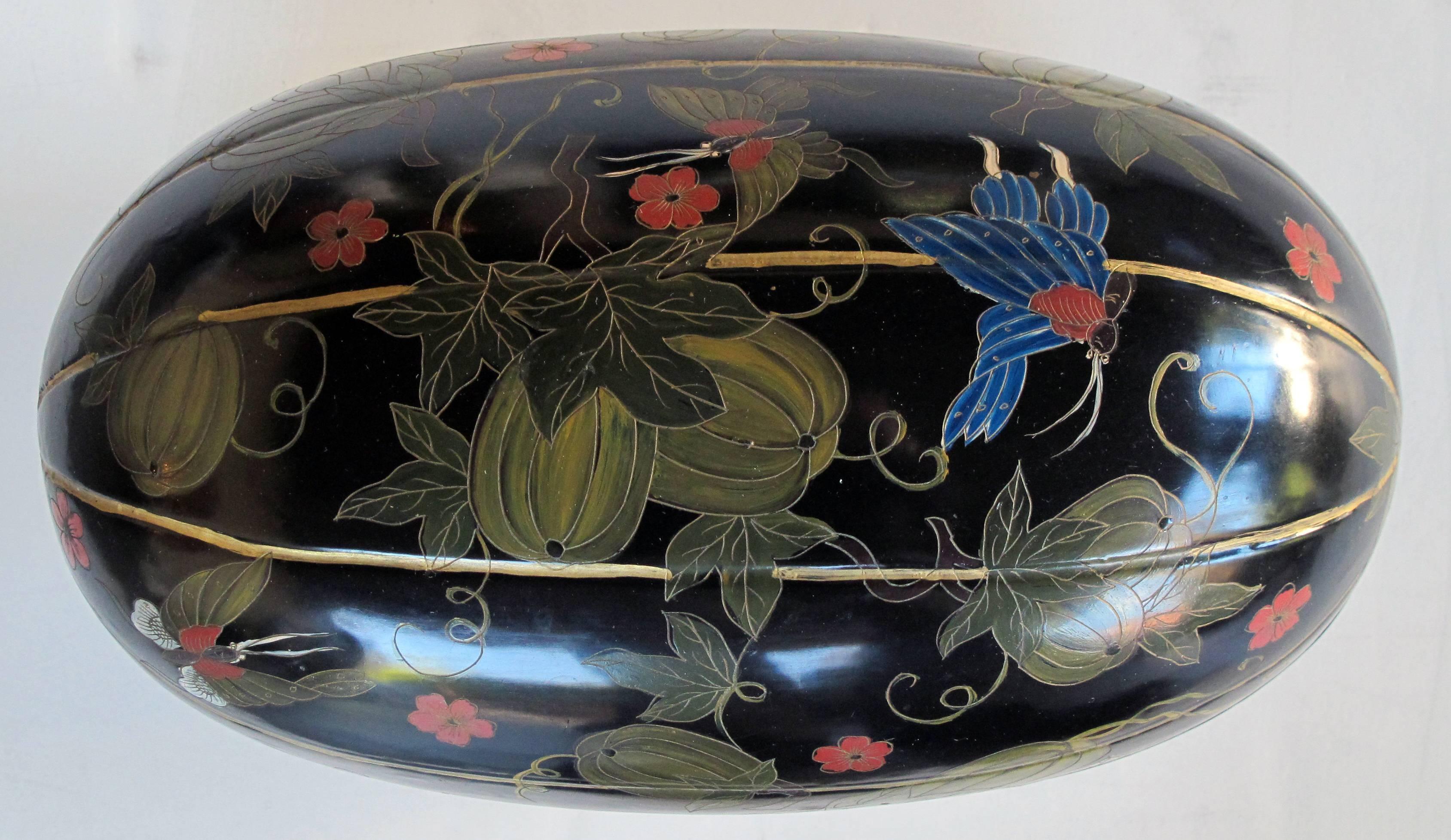 Delightful Japanese Black Lacquered Gourd-Form Box In Excellent Condition In San Francisco, CA