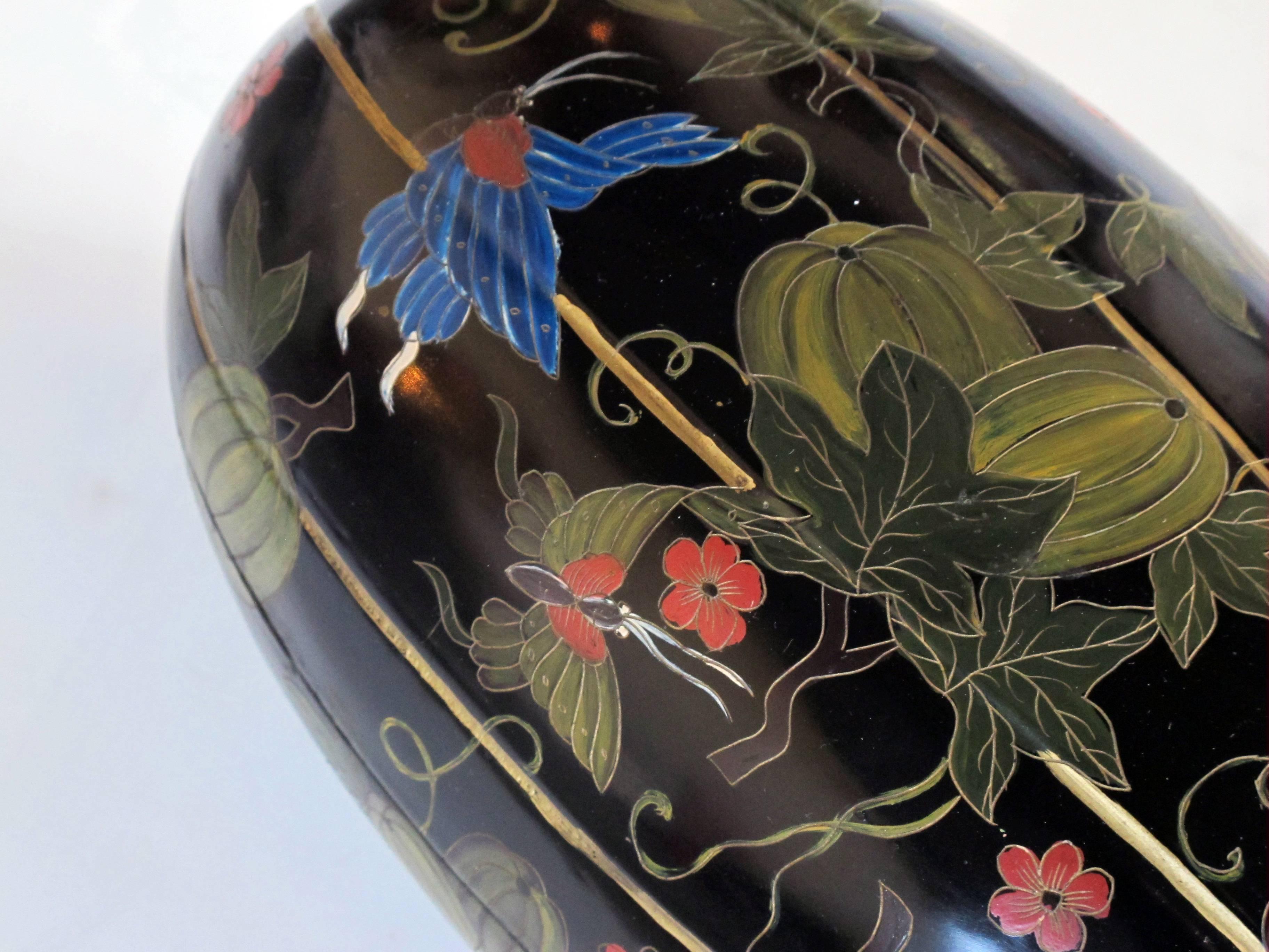 Mid-20th Century Delightful Japanese Black Lacquered Gourd-Form Box