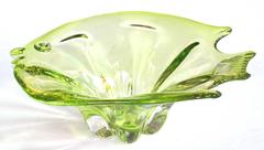 Playful Murano Mid-Century Acid Green Art Glass Bowl of a Fish