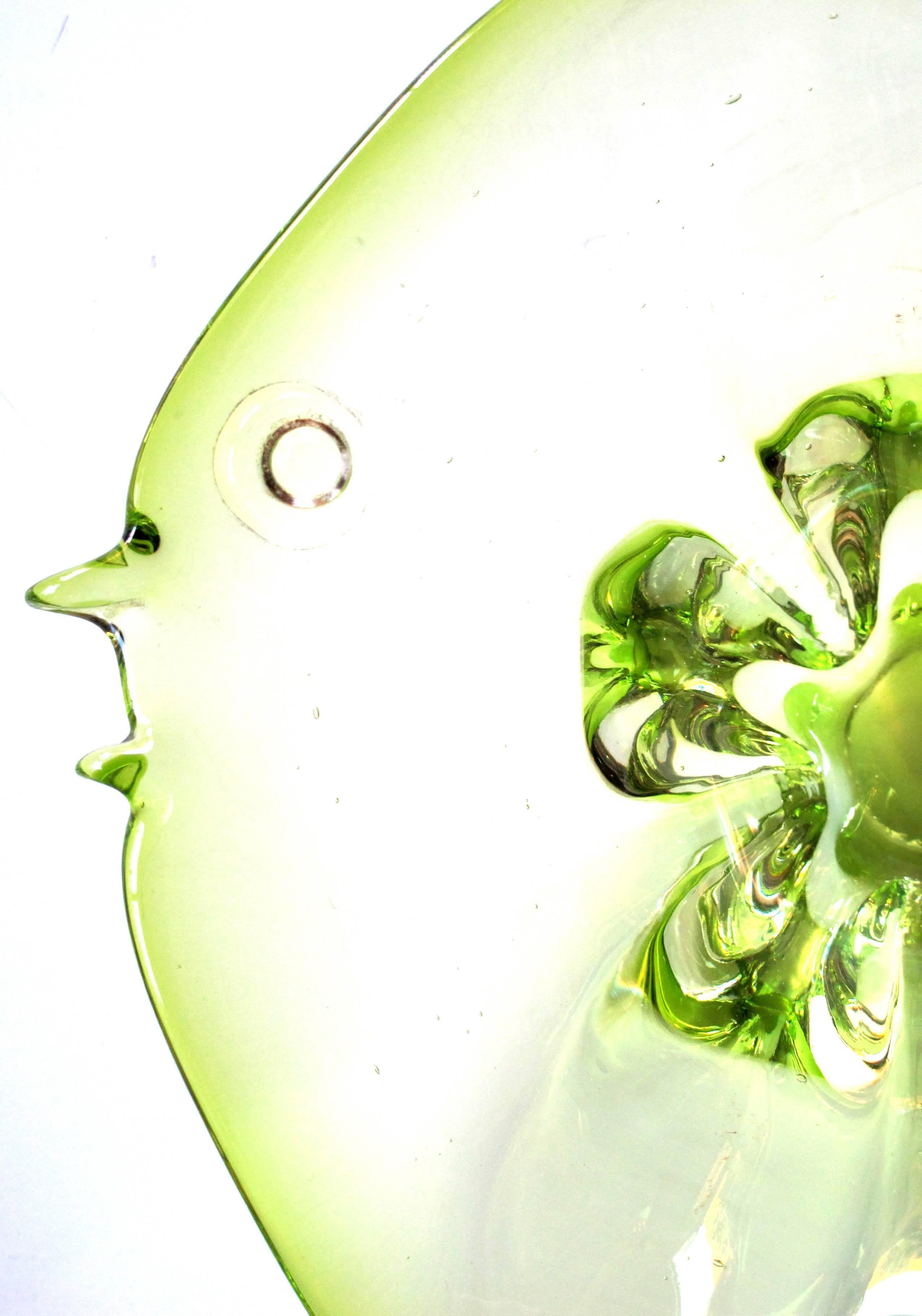 Italian Playful Murano Mid-Century Acid Green Art Glass Bowl of a Fish