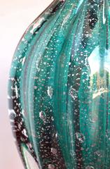 Luminous Murano Teal Art Glass Silver Aventurine Bullicante Lamp, Barovier Toso