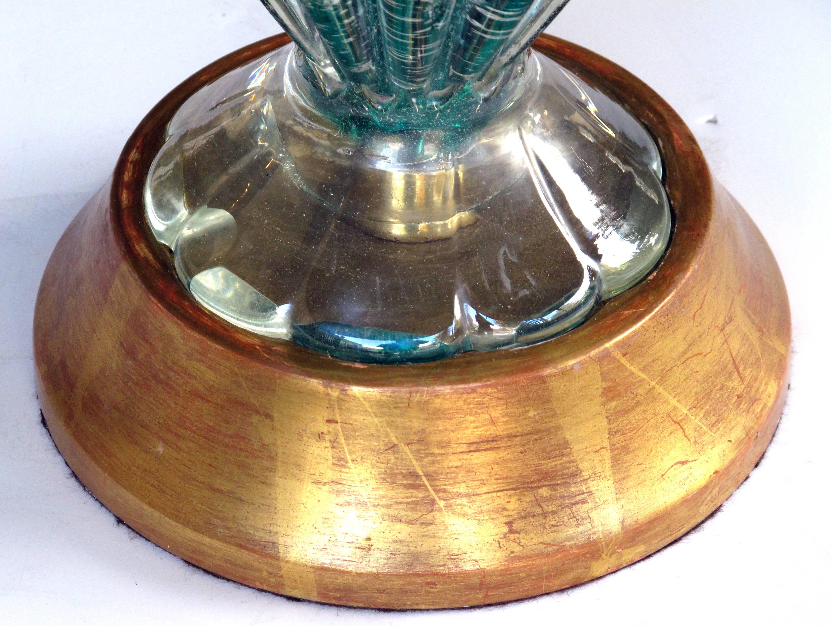 Luminöse Murano-Teal-Kunstglas-Silber-Aventurin-Bullicante-Lampe, Barovier Toso (Italienisch) im Angebot