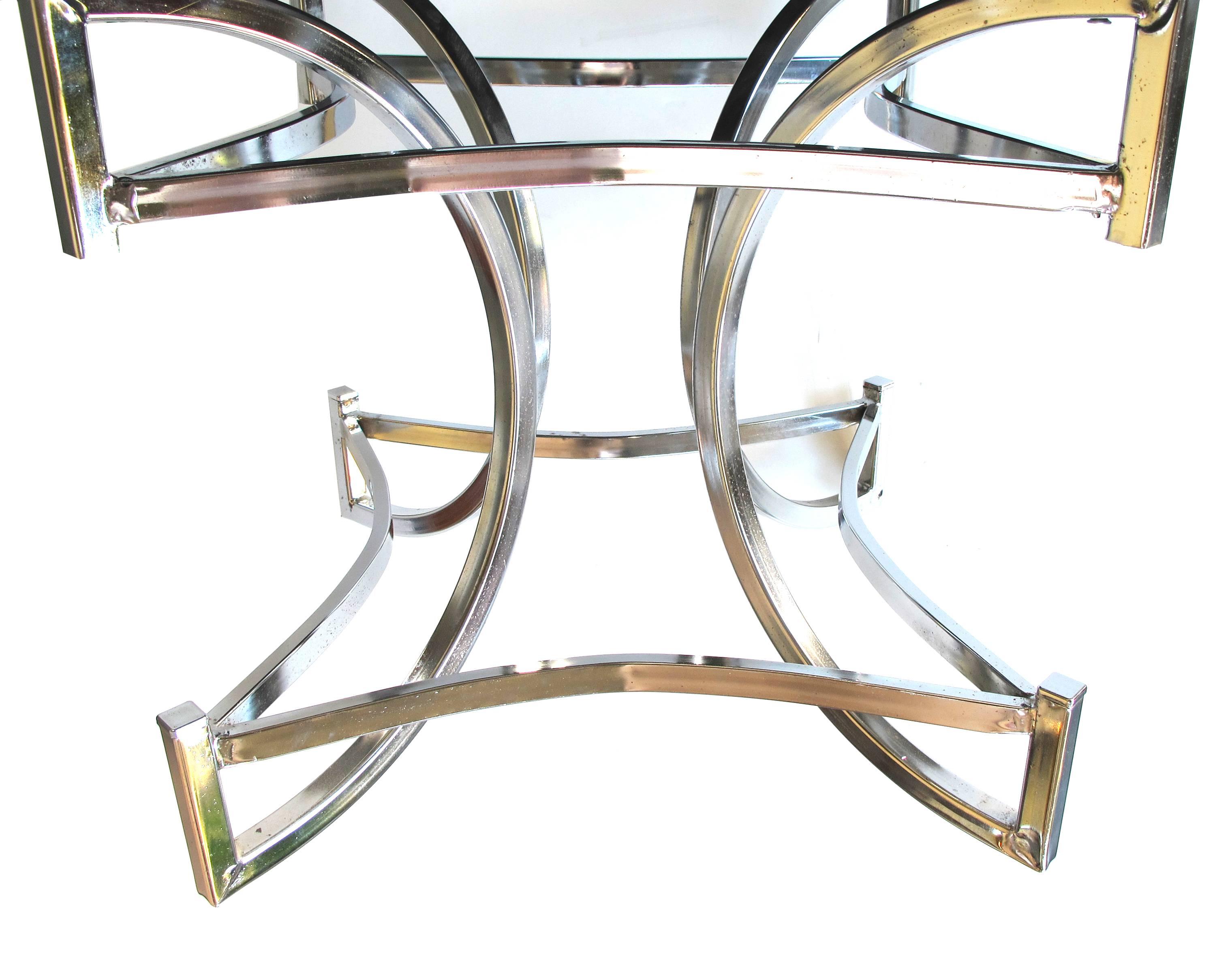 Late 20th Century Mod Pair of American 1970s Square-Form Chrome Stools with White Leather Seats