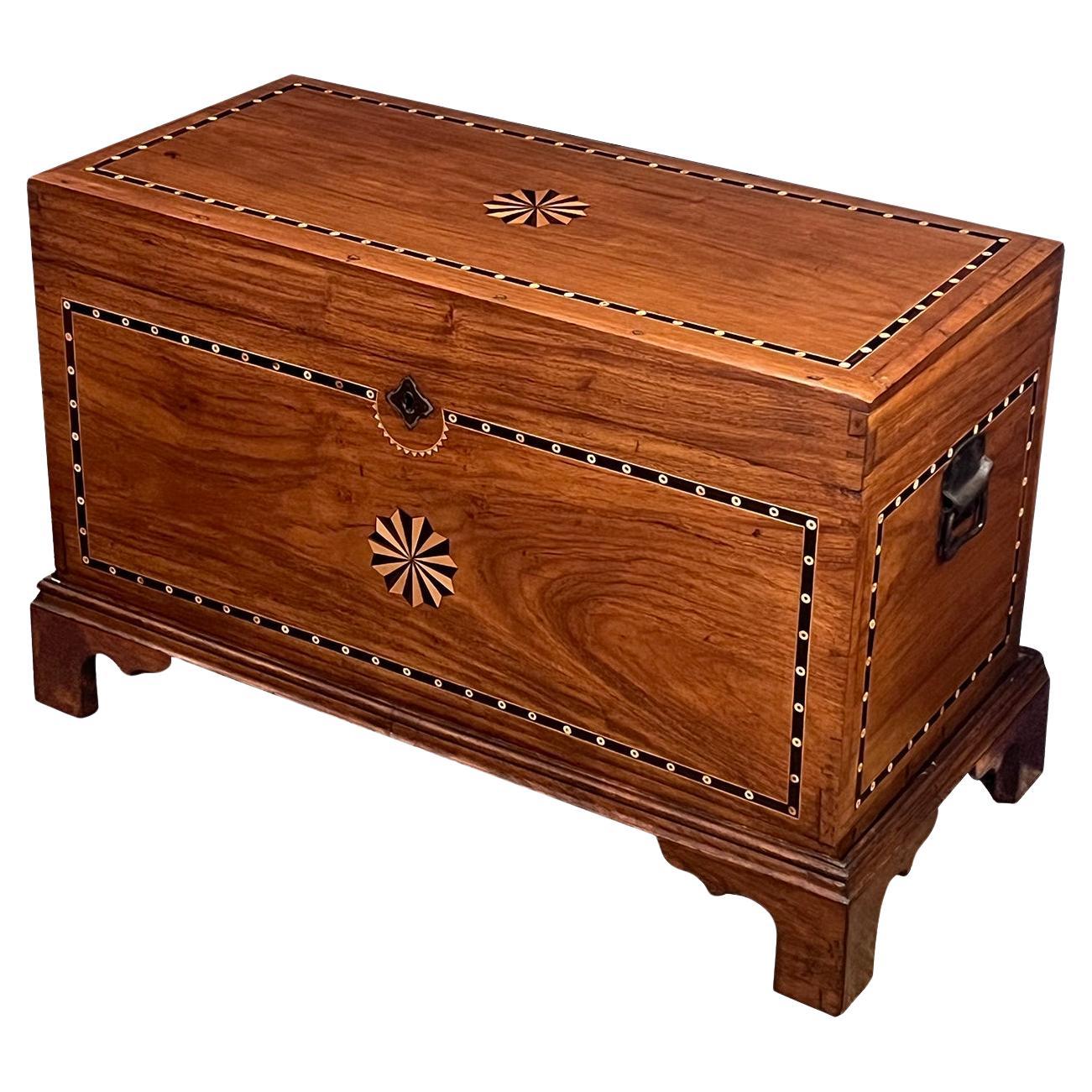 Dutch Colonial Inlaid Camphorwood Trunk/Chest on Stand For Sale