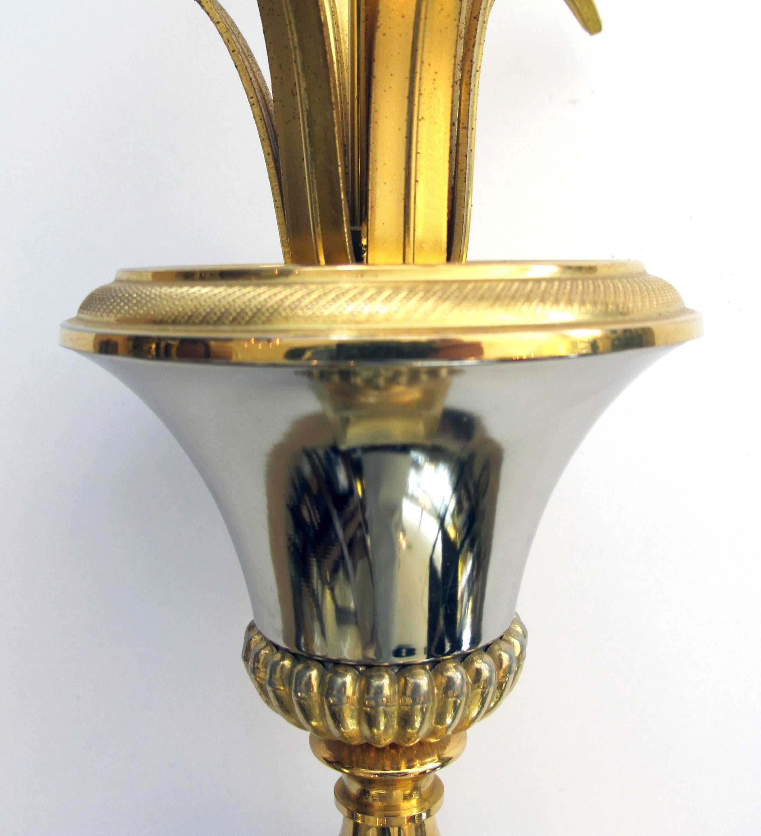 Classical Roman Good Quality Pair of French Maison Charles Style Brass and Steel Urn-Form Lamps
