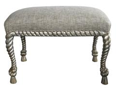 Stylish Pair of American Dorothy Draper Style Silver Twisted Gilt Rope Stools