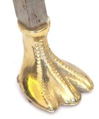 Good Quality French Brushed Steel & Brass Side table w Glass Top & Swan Supports