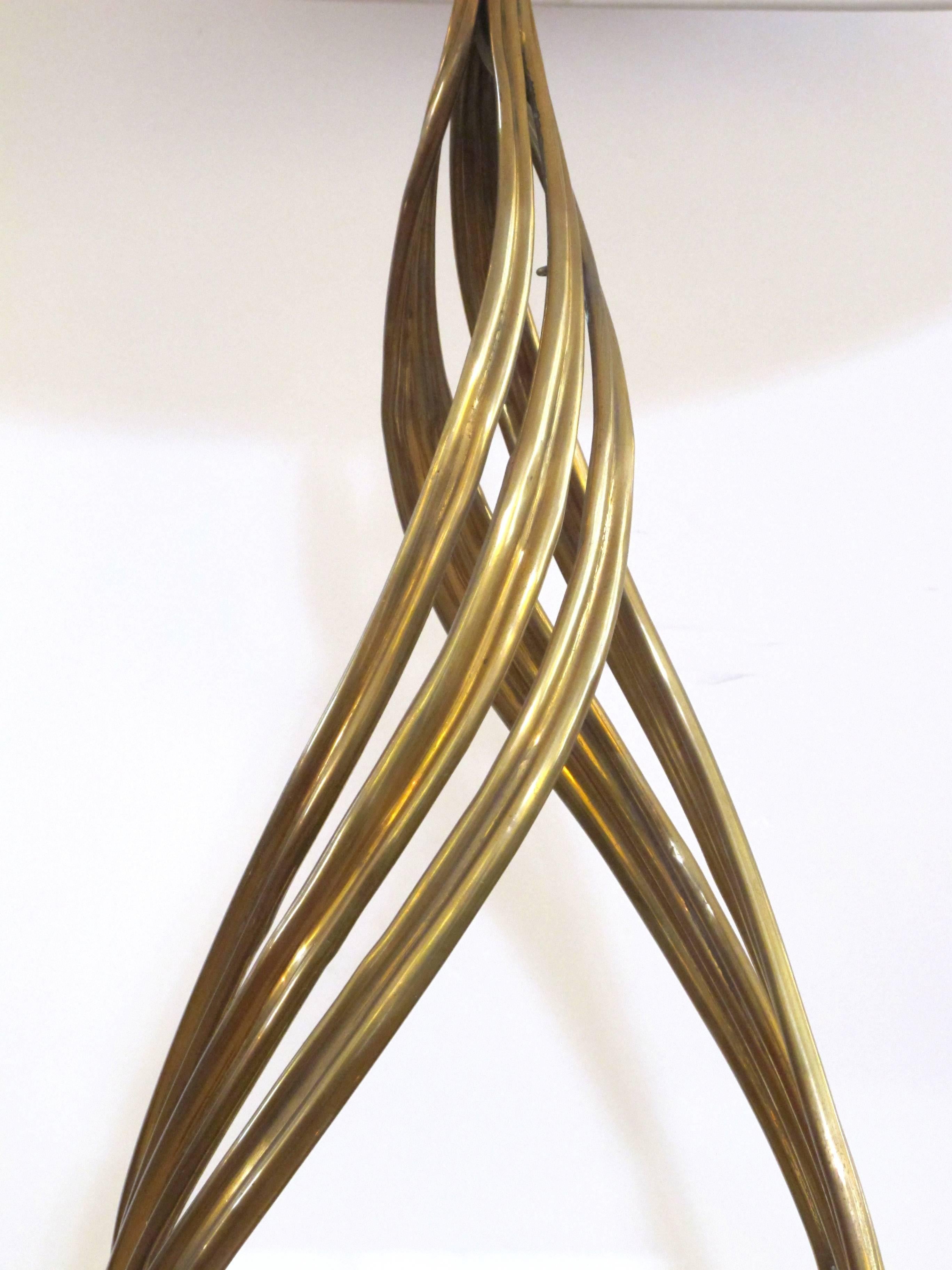 A Stylish American 1960's Spiraling Open-Work Brass Lamp 1