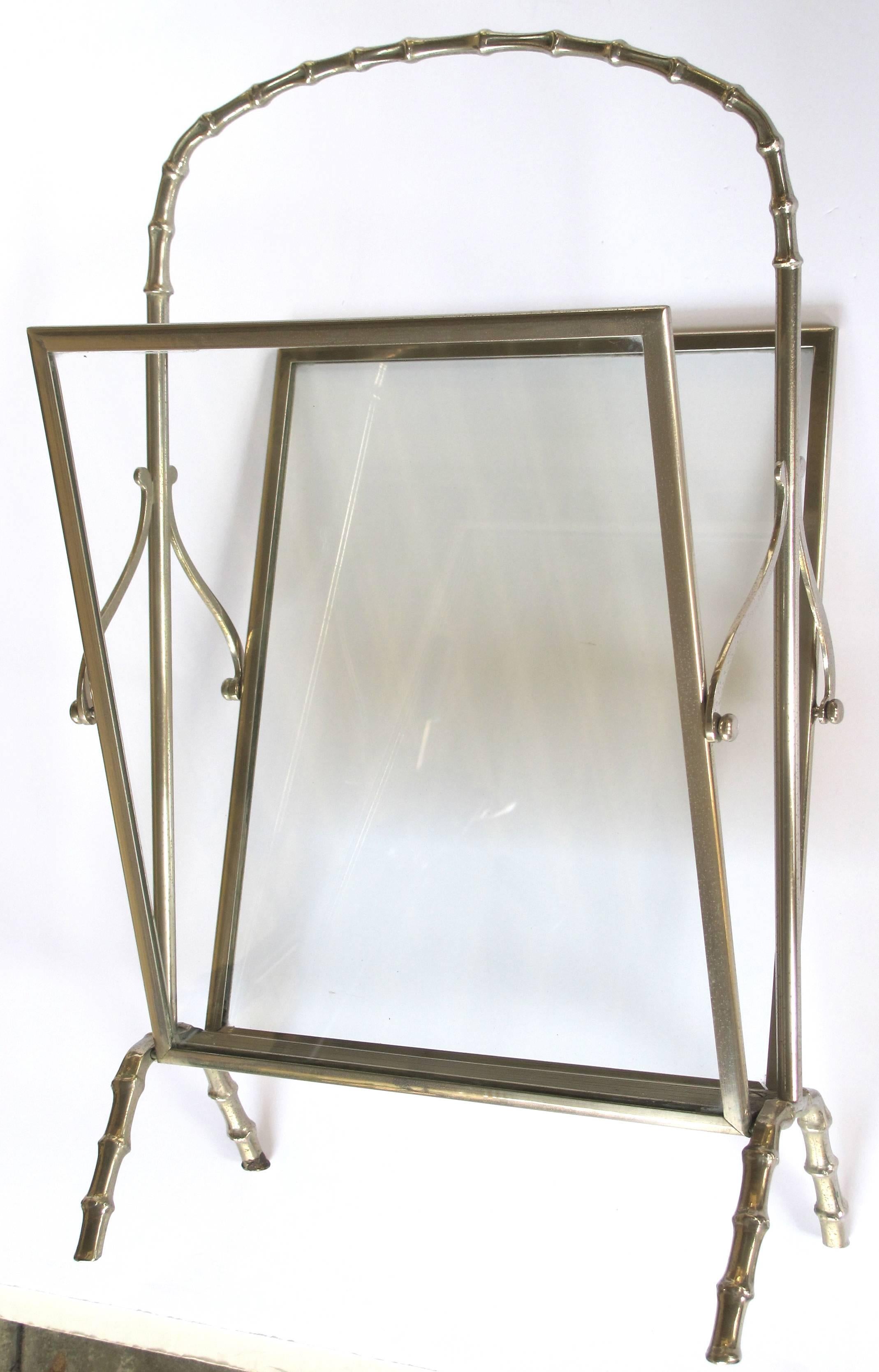 Mid-20th Century Chic French Maison Bagues 1940s Chrome and Glass Faux Bamboo Magazine Rack For Sale