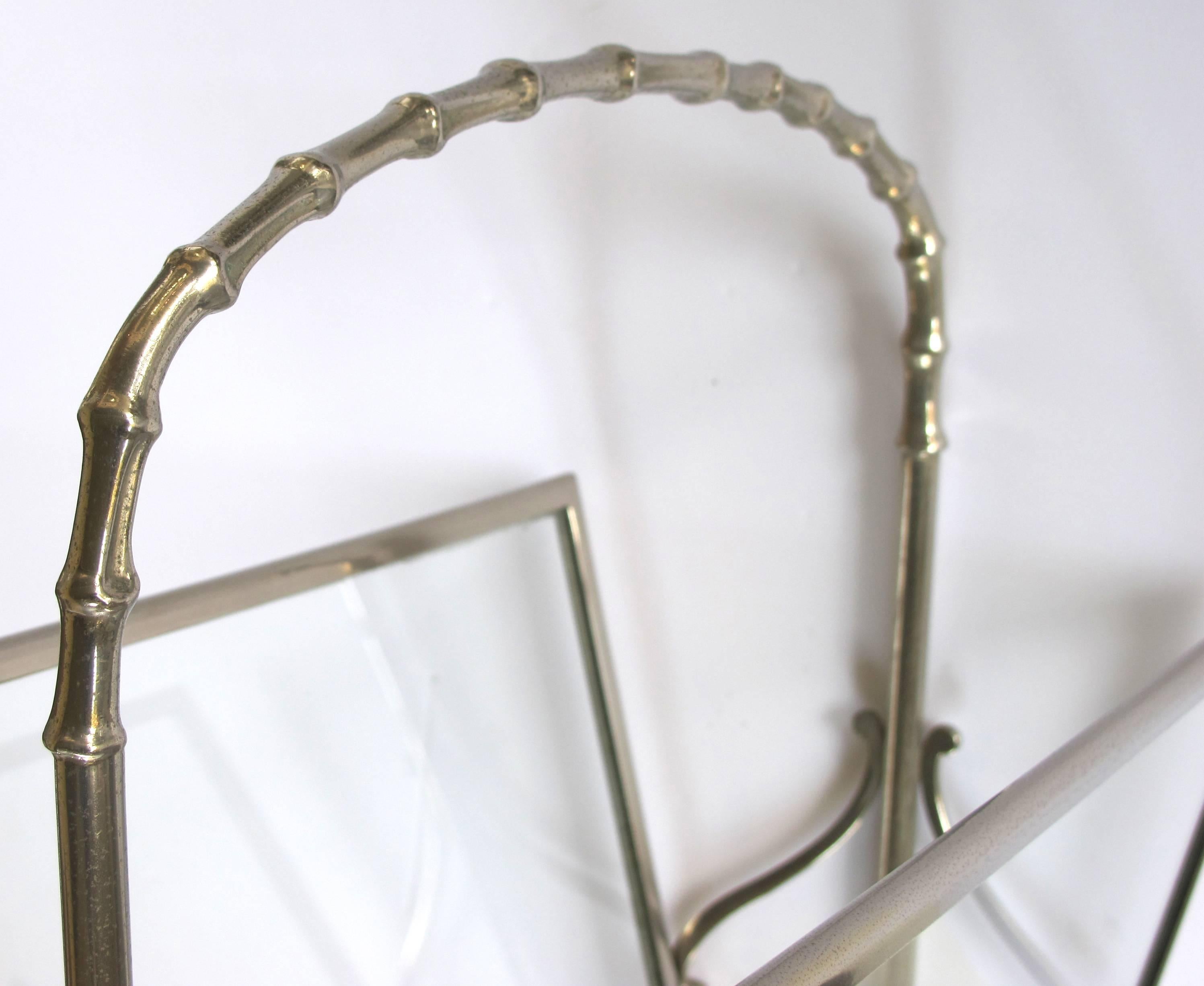 Chic French Maison Bagues 1940s Chrome and Glass Faux Bamboo Magazine Rack For Sale 1