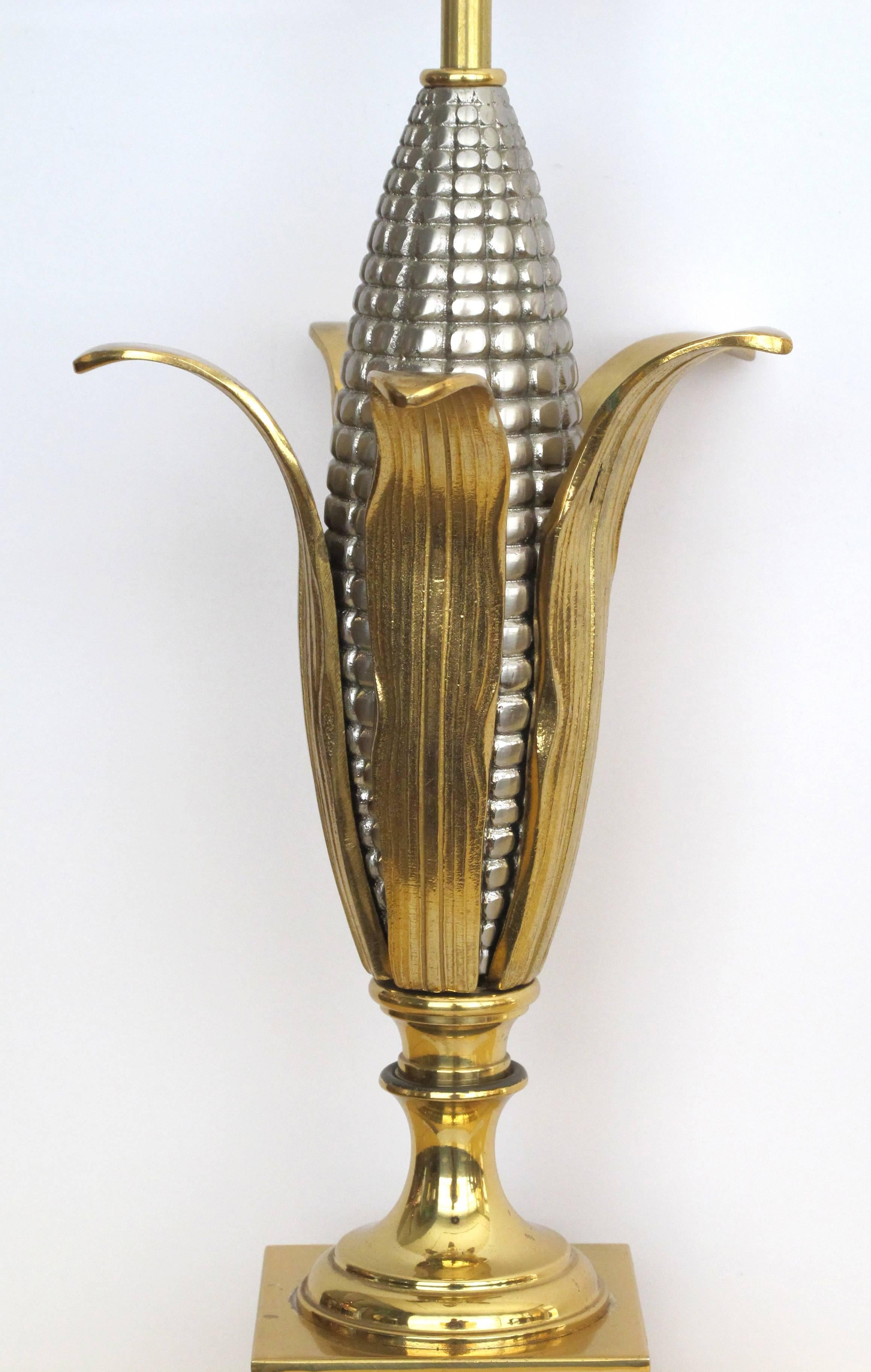 Good Quality French 1960s Brass & Chrome Corn Cob Lamp, Style of Maison Charles In Excellent Condition In San Francisco, CA