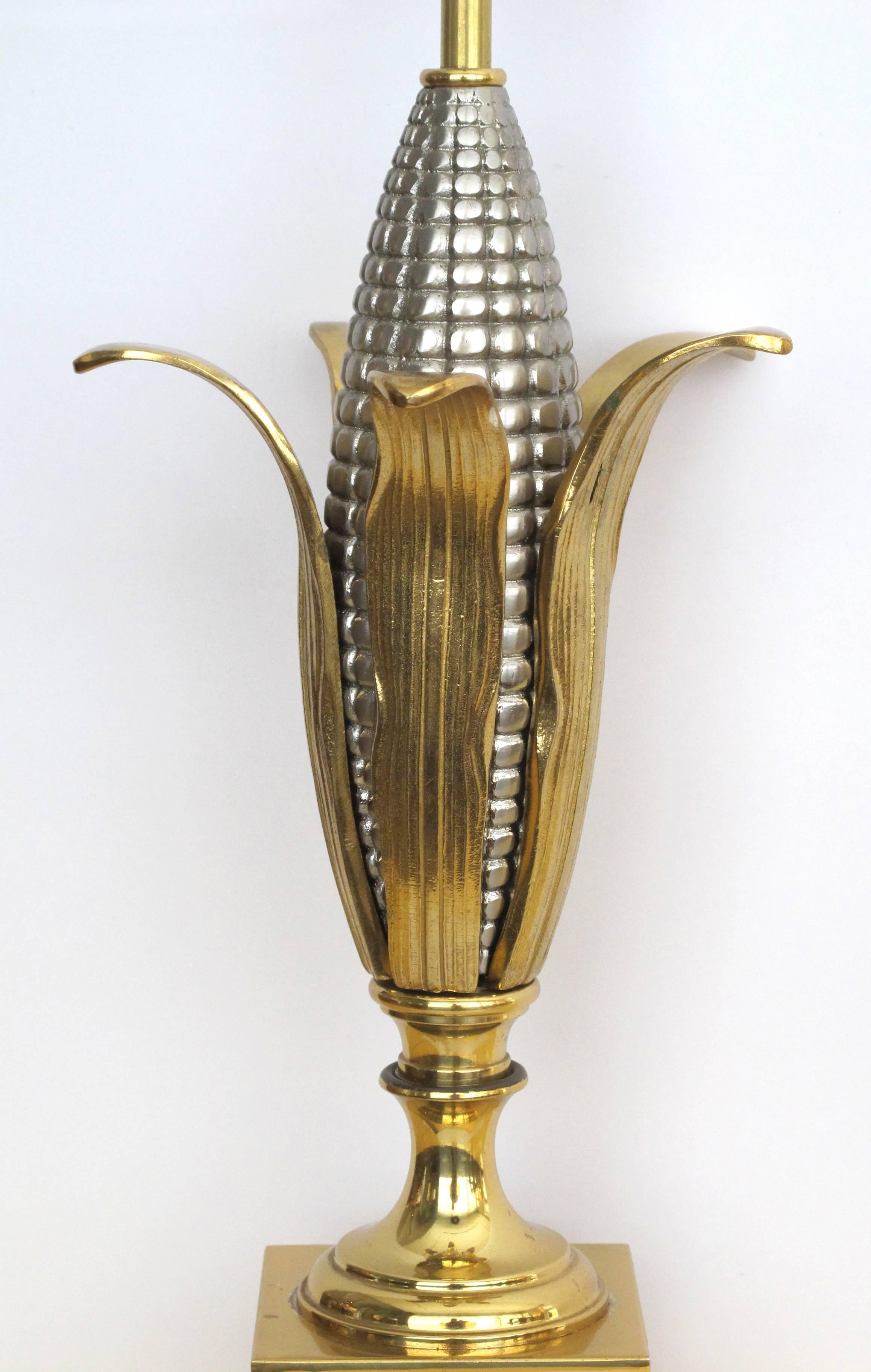 Good Quality French 1960s Brass and Chrome Corn Cob Lamp, Style of