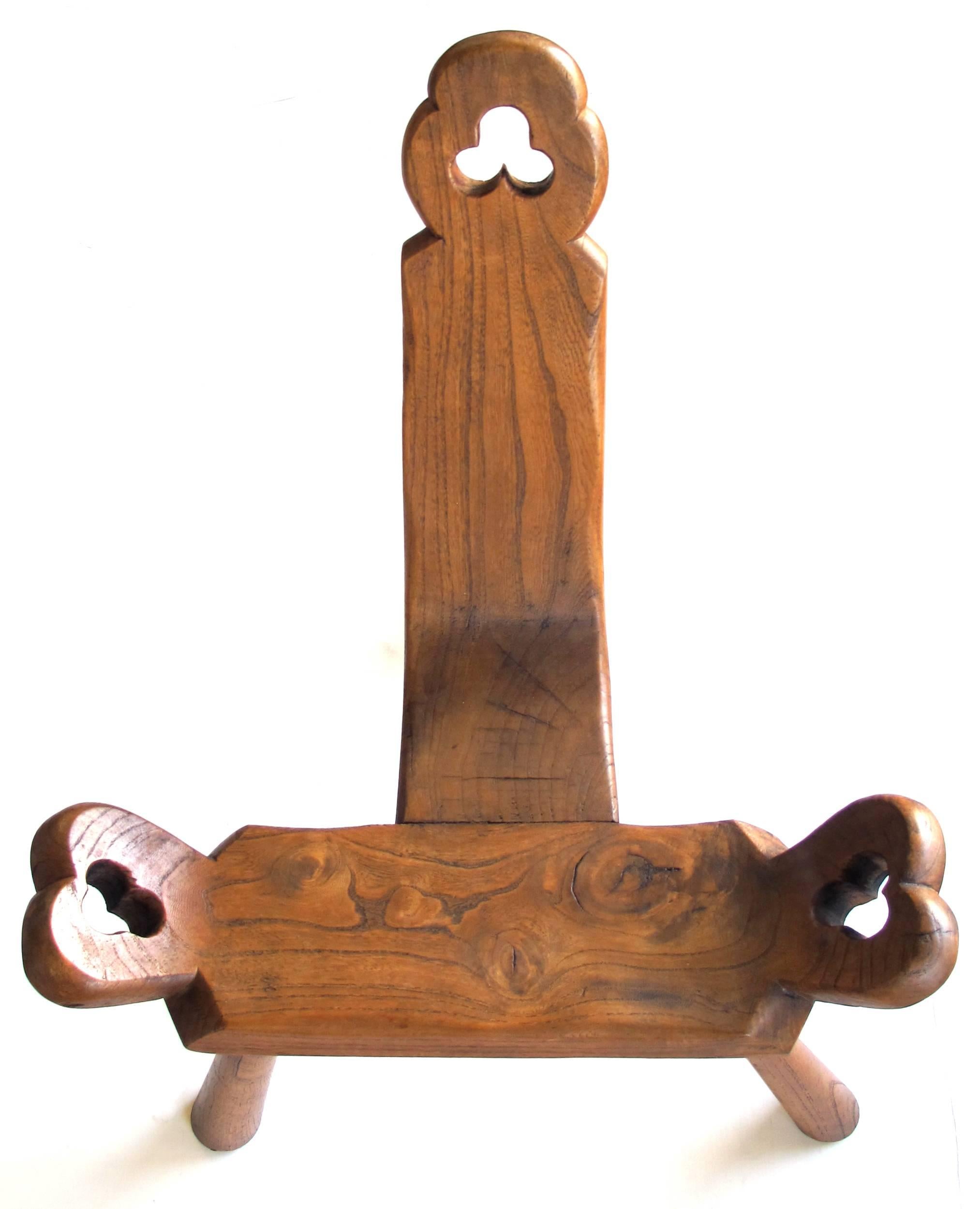 Delightful and Rustic Pair of Swiss Tyrolean Waxed Oak Mountain Stools In Good Condition In San Francisco, CA