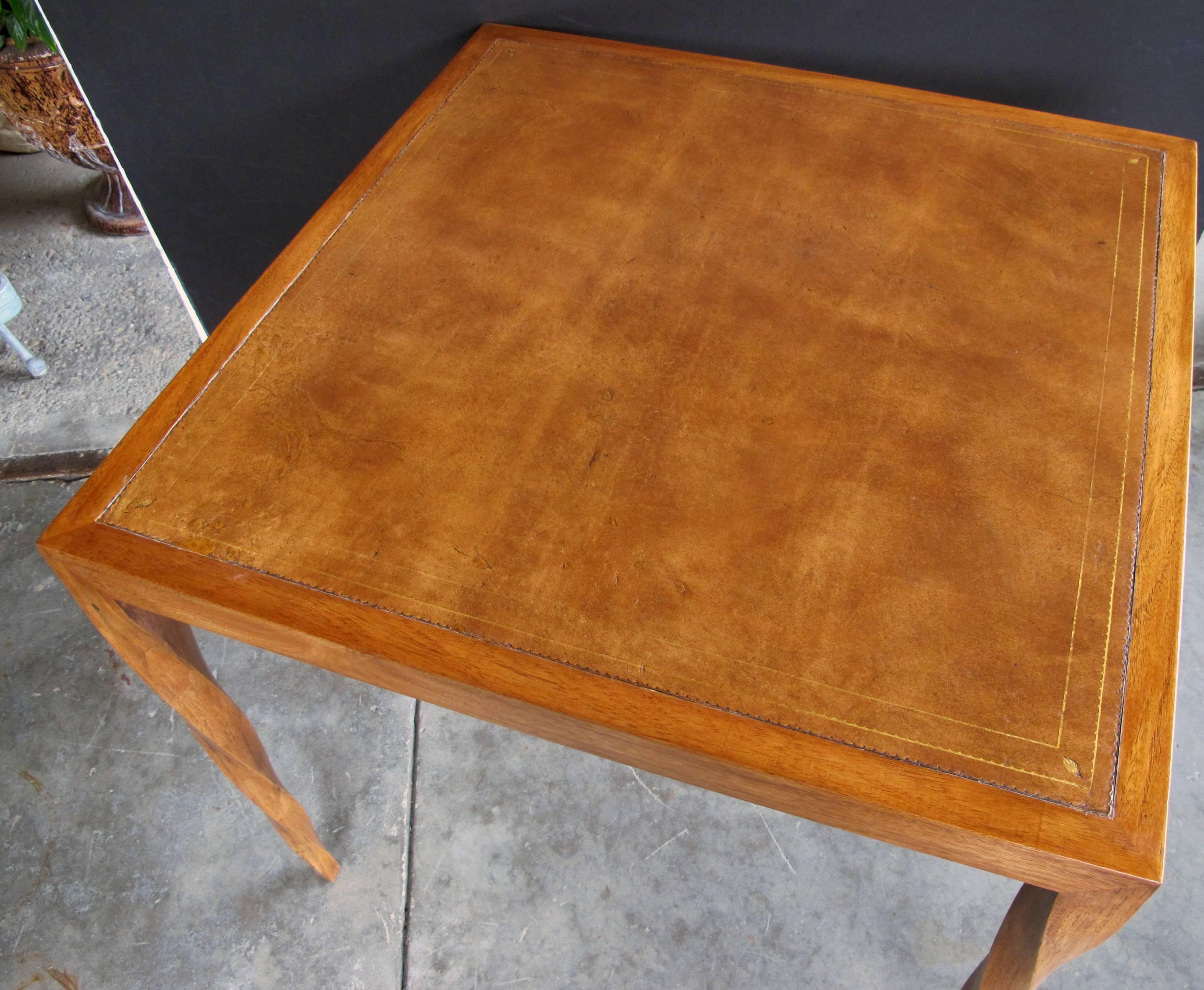 Rare American 1940s Square Game Table with Inset Leather Top by Johan Tapp 1
