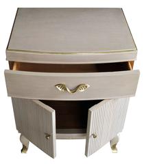 Solid Pair of American Cerused Oak Bowfront Bedside Cabinets by RWAY Furniture