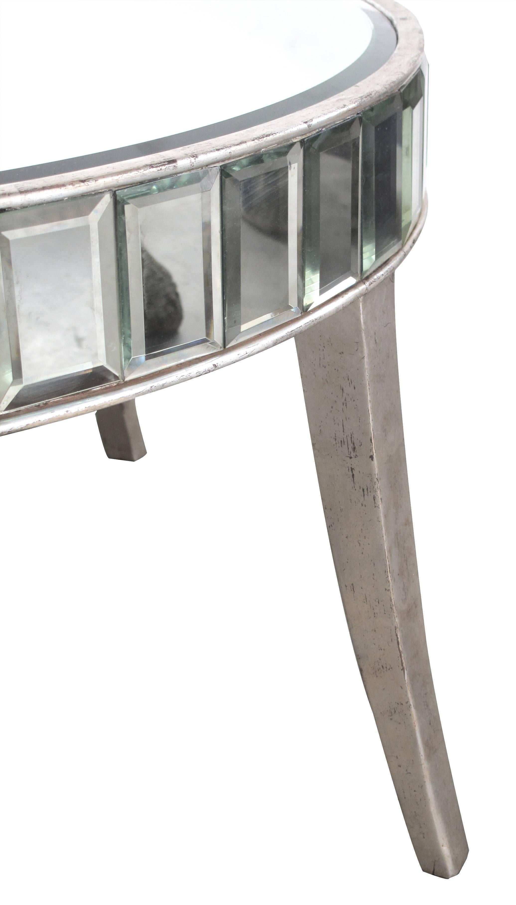Mid-Century Modern Shimmering American Mirrored Cocktail Table with Silver Giltwood Supports