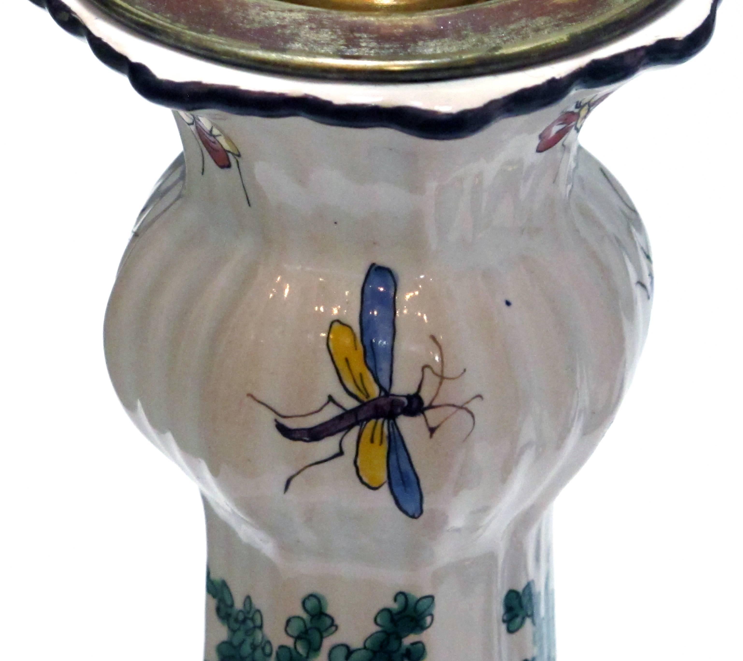 Good Pair of French Moustiers Faience Chinoiserie Style Knobble Vase Lamps 1