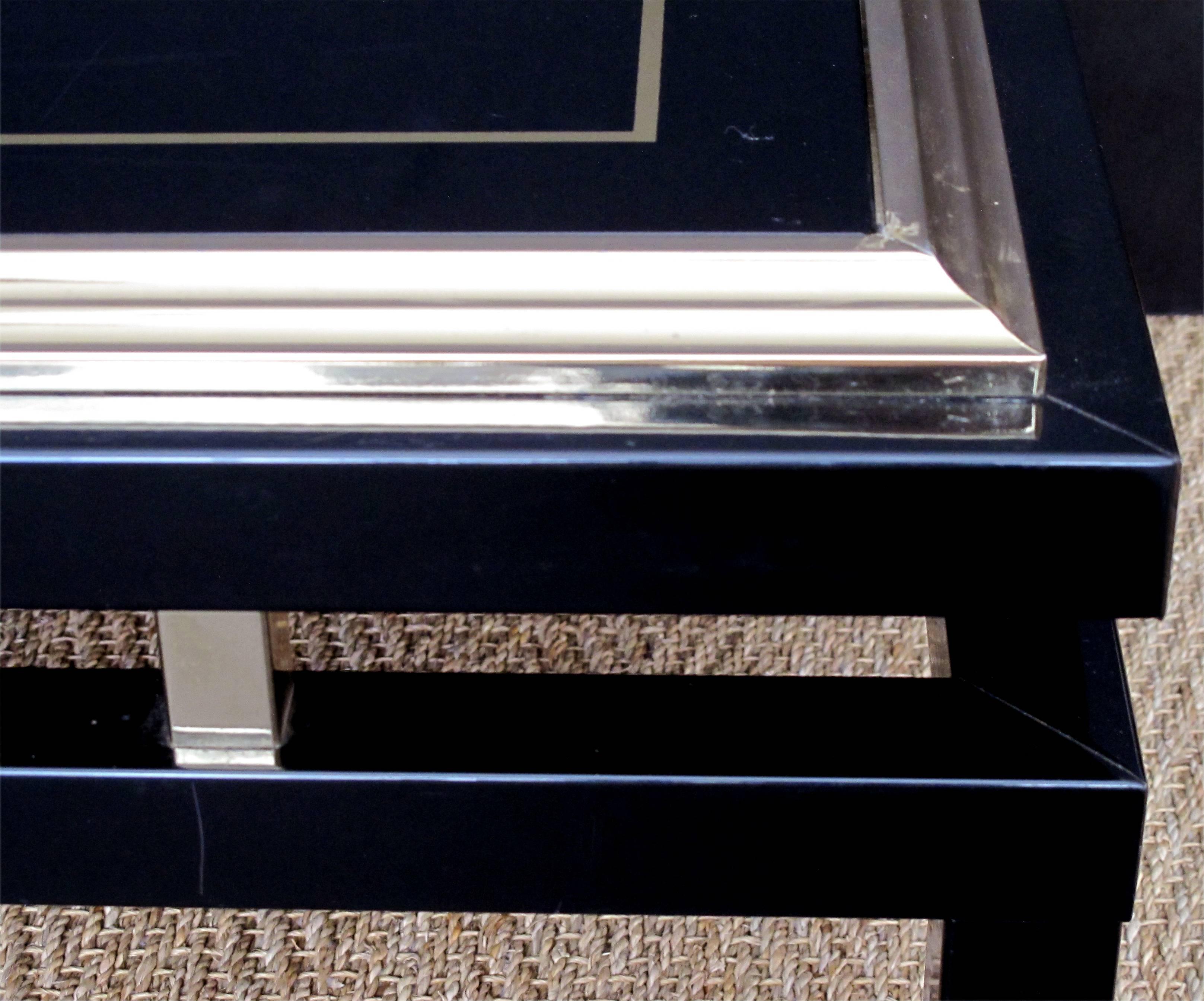 Modern Stylish French Black Enameled Metal Rectangular Coffee Table by Guy Lefevre