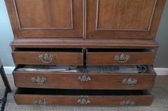 Handsome & Warmly Patinated Dutch Rococo Bombe-Form Carved Oak Two-Door Cabinet