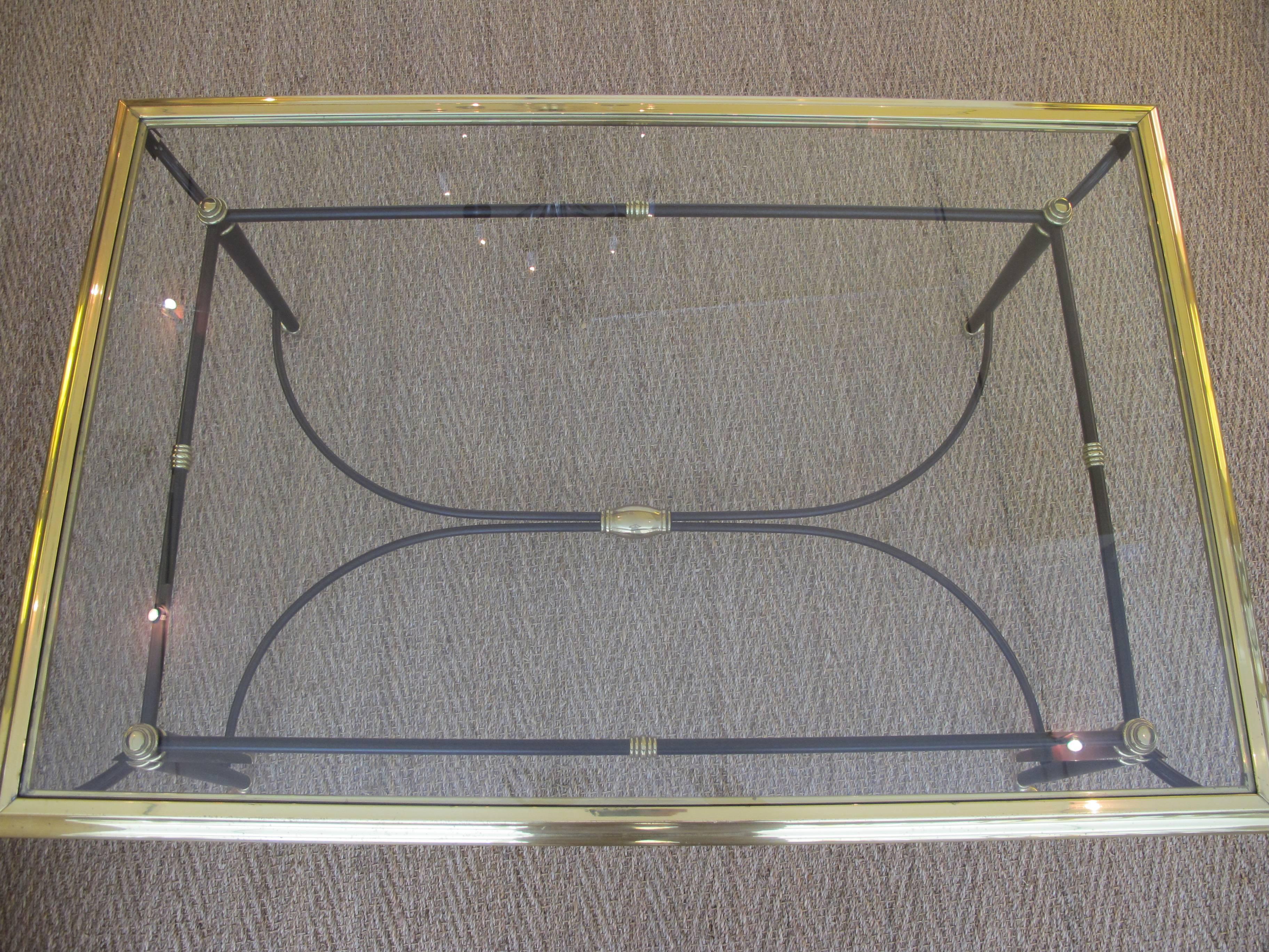 Mid-Century Modern Good and Stylish French, 1950s Brass and Ebonized Metal Coffee Table