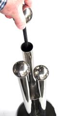 Cleverly Designed Set of French 1950s Chrome Fire Tools in Tubular Receptacles