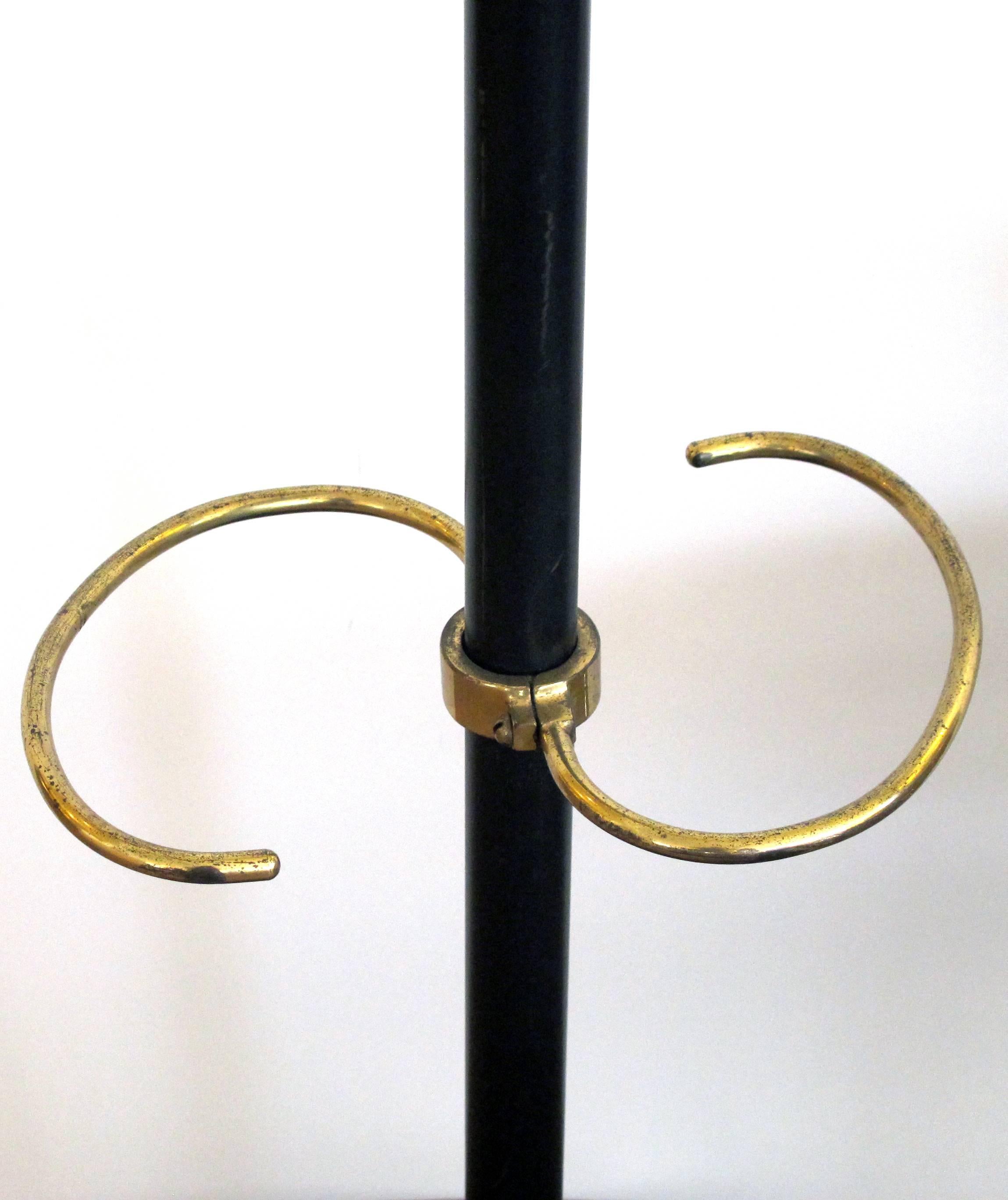 Stylish French 1950s Jacques Adnet Gilt Bronze & Black Lacquered Iron Coat Rack In Excellent Condition In San Francisco, CA