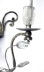 Elegant Pair of French Mid-Century Maison Bagues Style Silver Leaf Glass Sconce