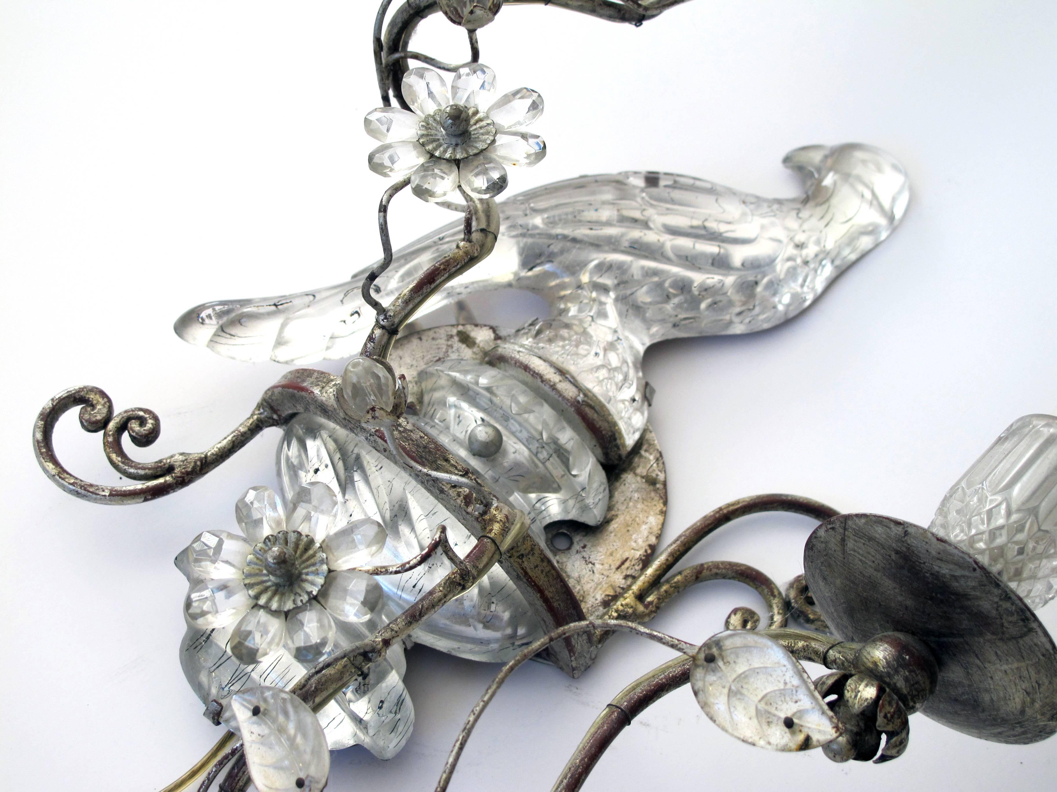 Mid-20th Century Elegant Pair of French Mid-Century Maison Bagues Style Silver Leaf Glass Sconce