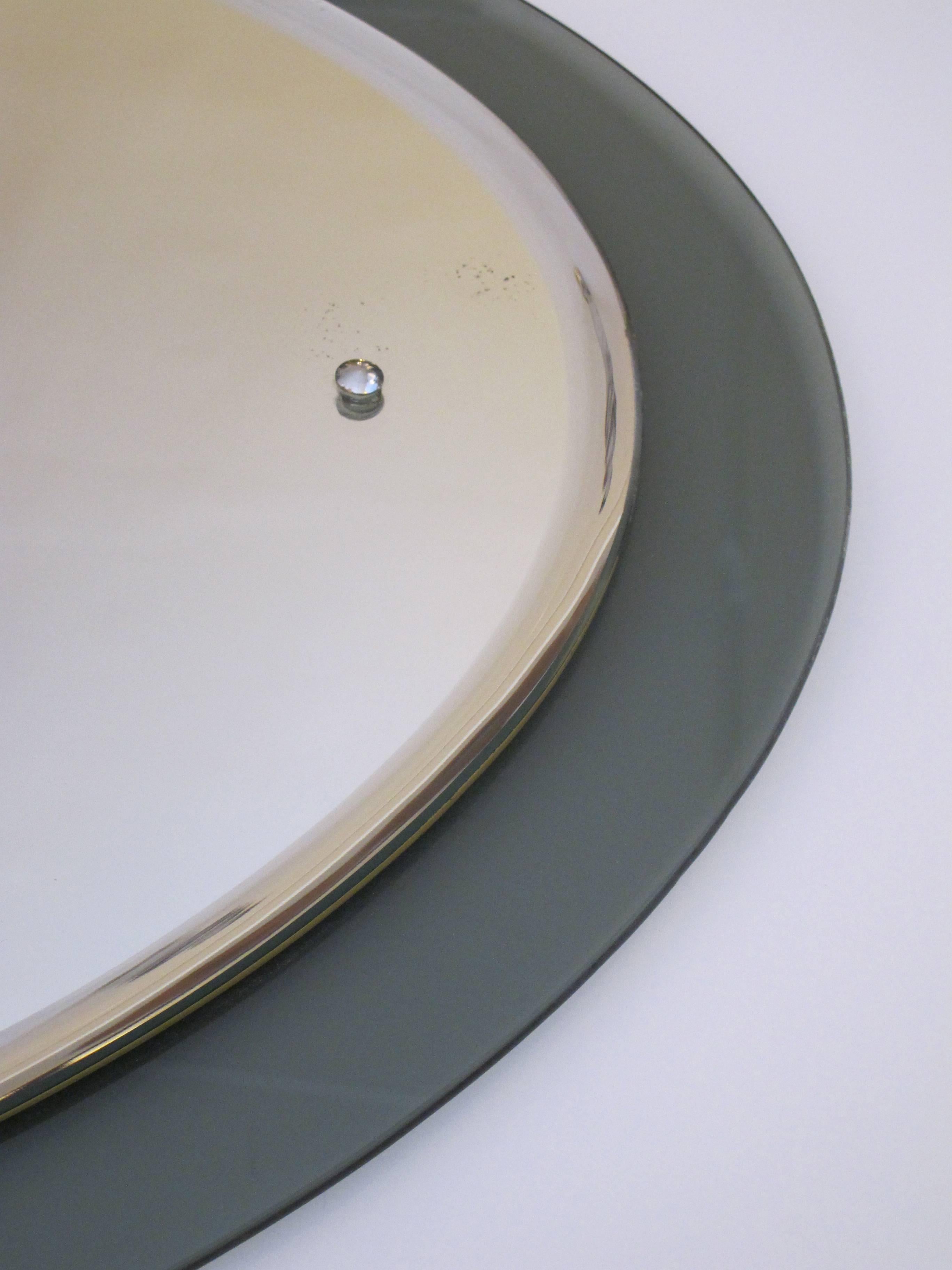 Modern Good Quality Italian 1970s Fontana Arte Style Oval Mirror with Smoky Gray Border