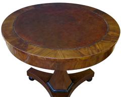 Richly-Patinated Austrian Biedermeier Walnut Center Table with Inset Leather Top
