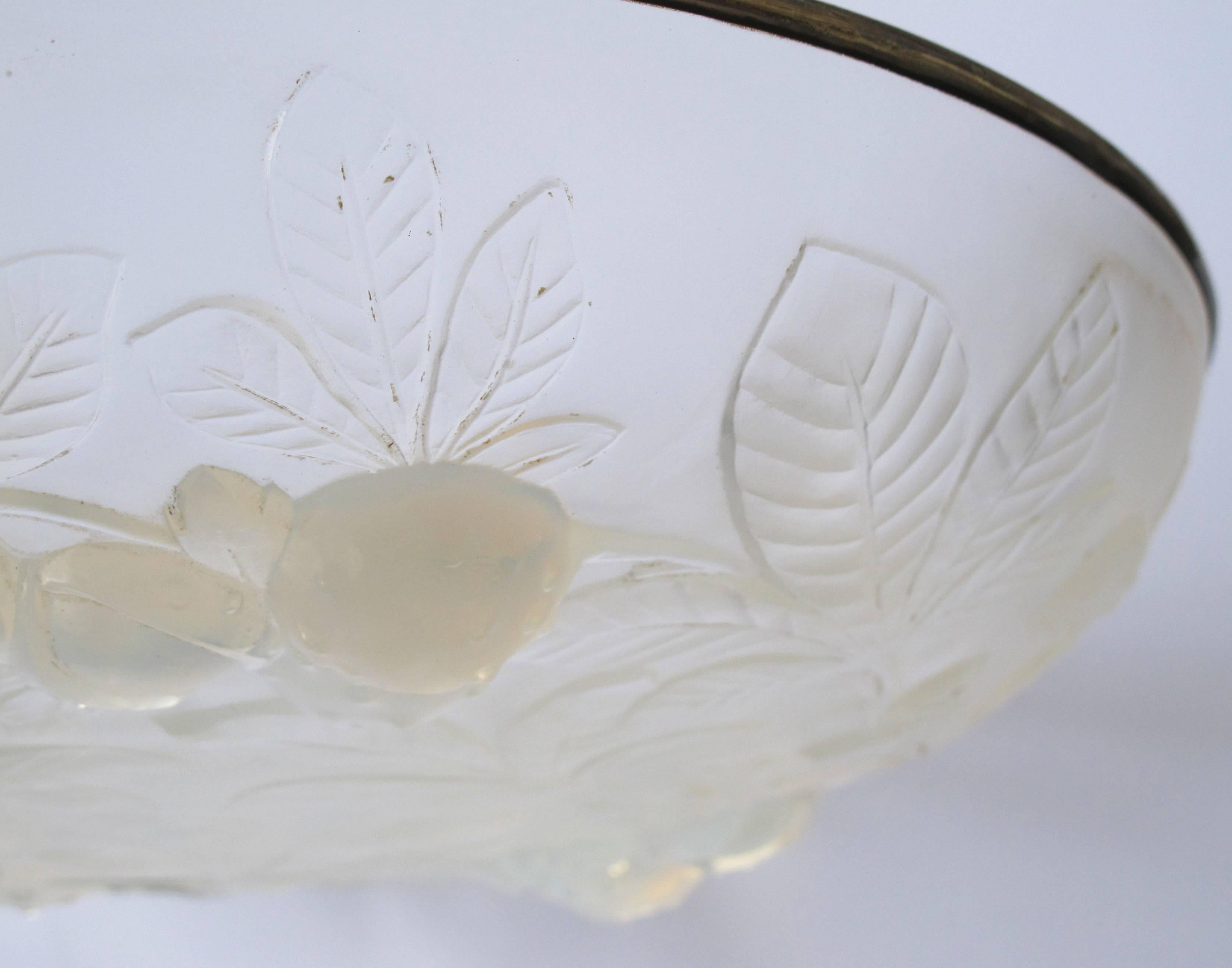 Luminous French Art Deco Opalescent Glass Bowl, Signed 'Verlys, ' France 1