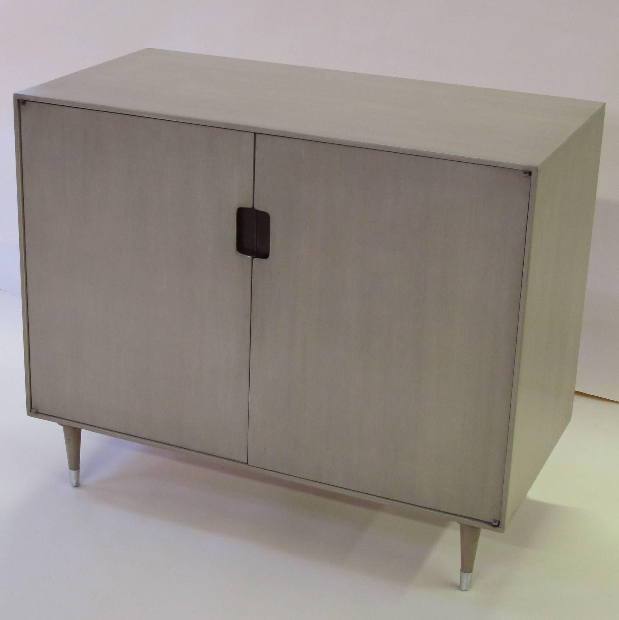 Mid-Century Modern Sleek Pair of Danish Modern Grey-Washed Birchwood Two-Door Console Cabinets