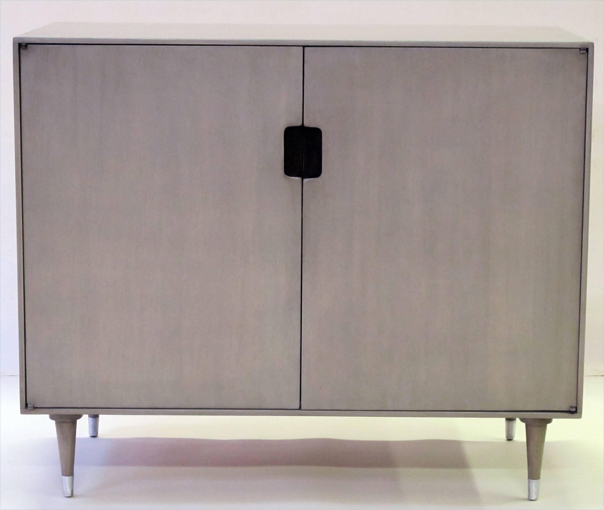 Mid-20th Century Sleek Pair of Danish Modern Grey-Washed Birchwood Two-Door Console Cabinets