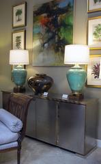Over-Scaled Pair of American, 1960s Celadon Crackle-Glazed Lamps by Marbro