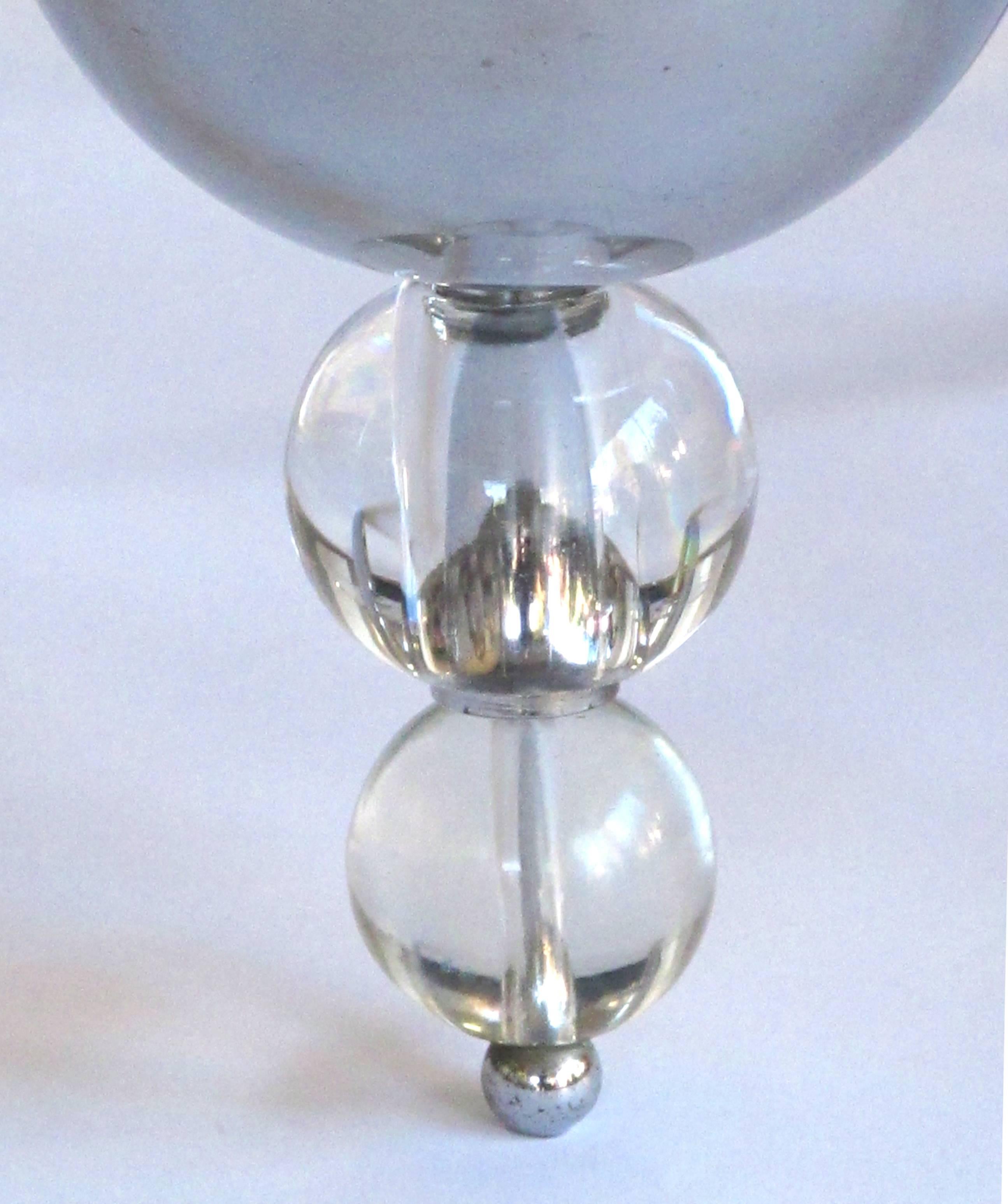 Stylish French Art Deco Six-Light Chrome Chandelier with Stacked Glass Spheres For Sale 1