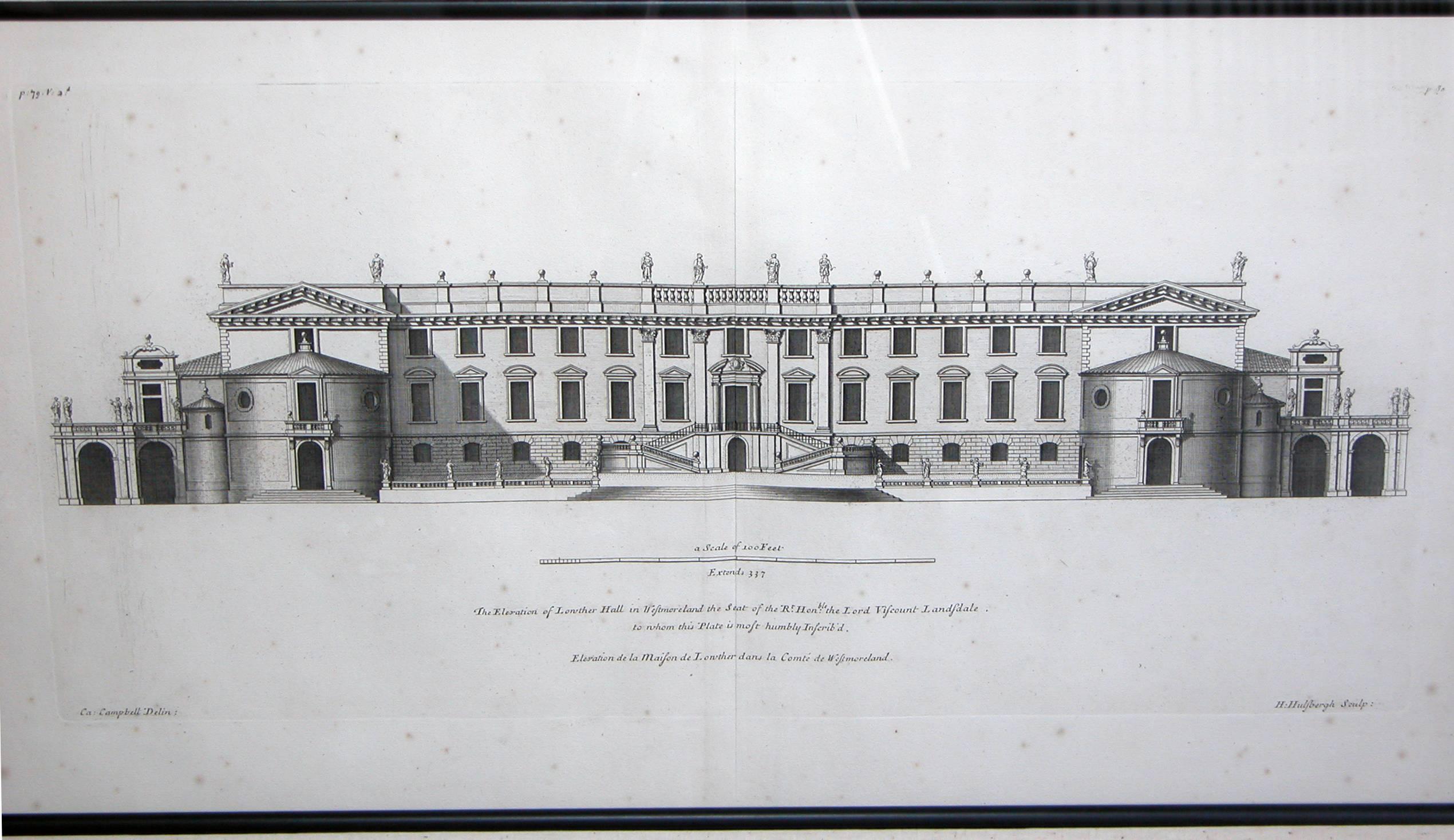 Rare Set of Three English Architectural Copper Engravings by Colen Campbell In Good Condition In San Francisco, CA
