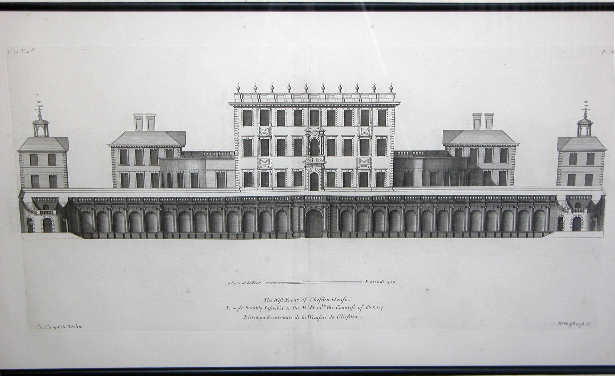 Rare Set of Three English Architectural Copper Engravings by Colen Campbell 1
