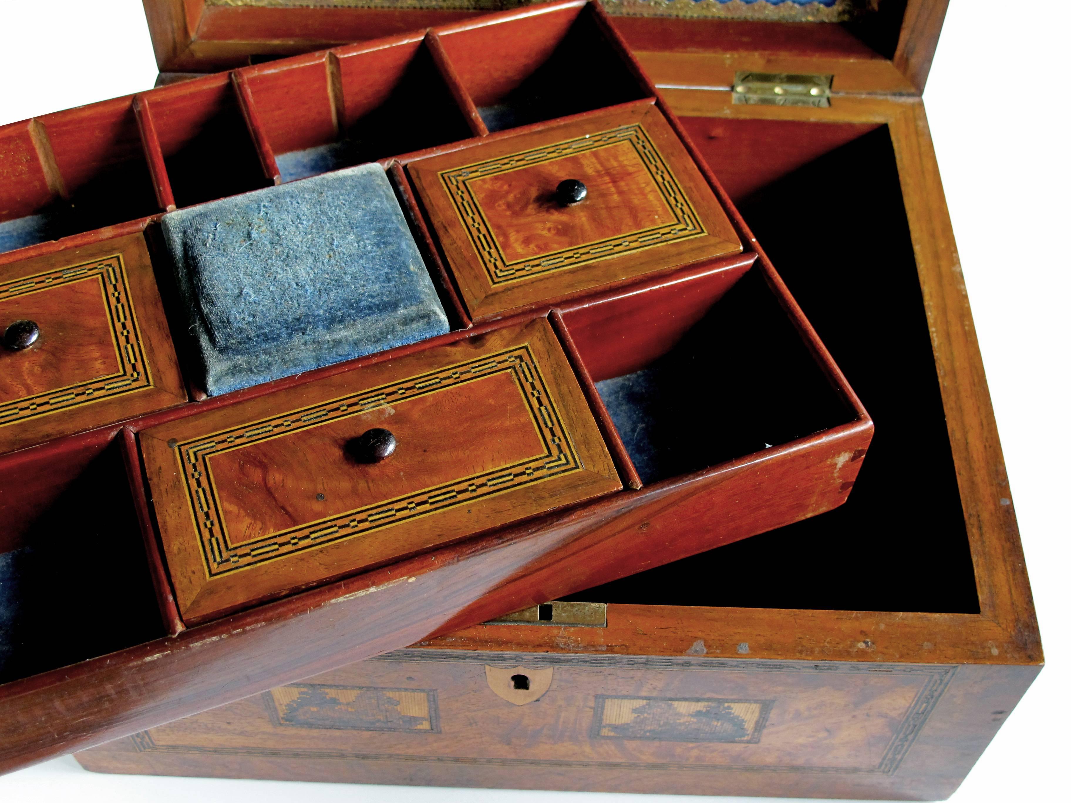Well-Crafted English Tonbridge Ware Inlaid Burl wood Box by Thomas Barrett In Excellent Condition In San Francisco, CA