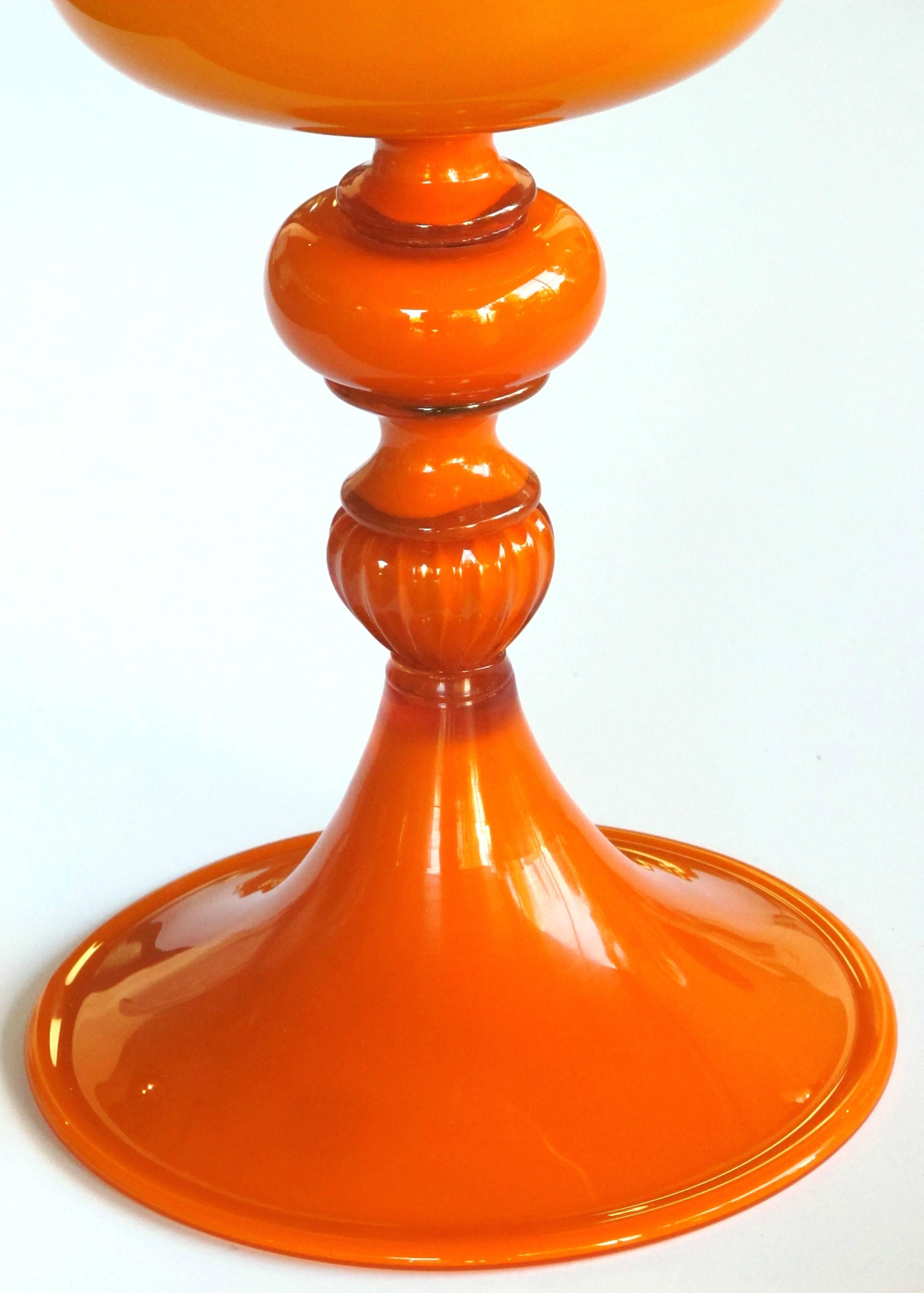 Italian Large-Scaled Set of Murano 1960s Orange Cased-Glass Covered Bowl and Compote