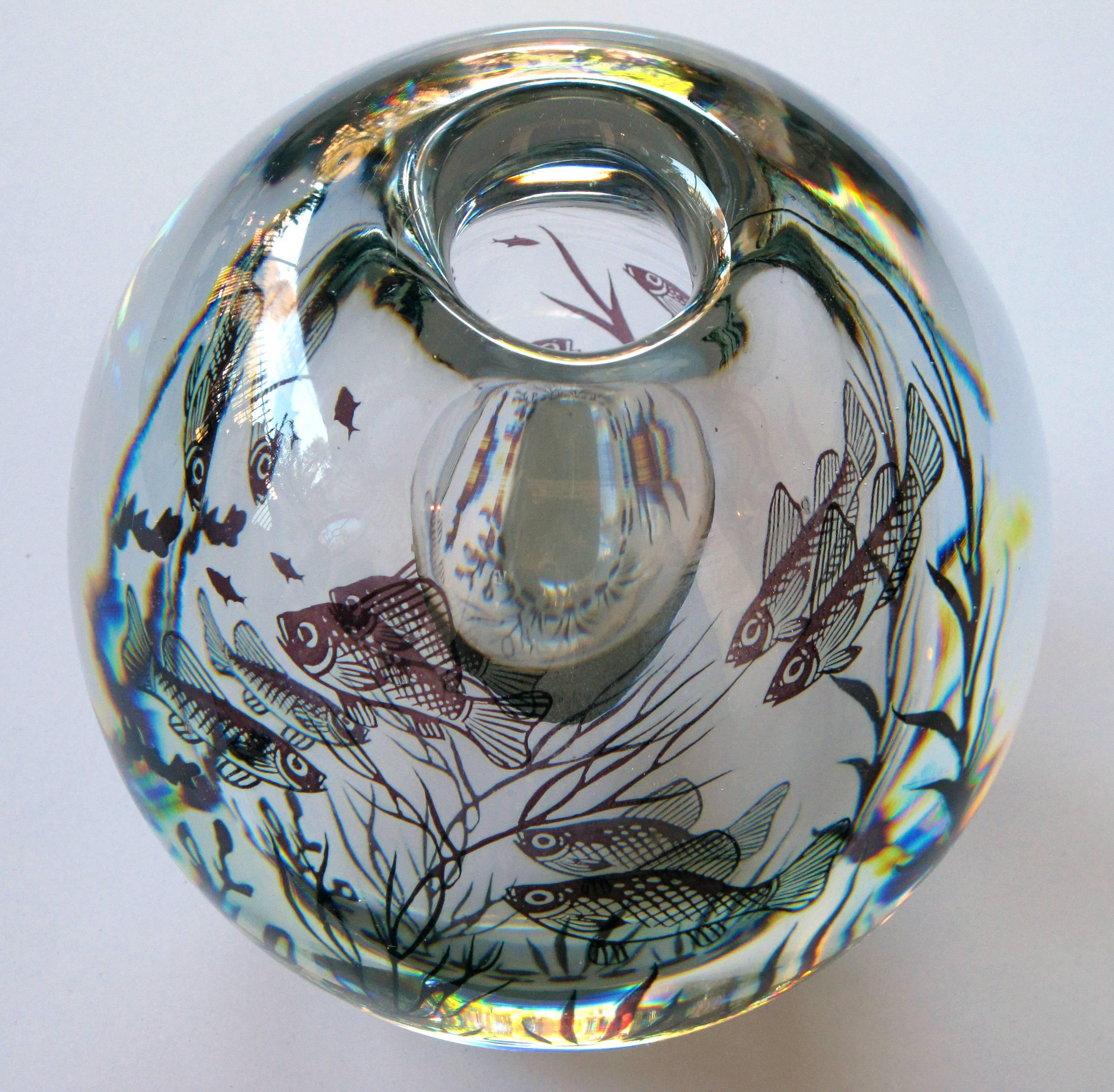 Unusually Large Swedish Orrefors Cased Glass 'Fish Graal' Signed Edvard Hald In Excellent Condition In San Francisco, CA
