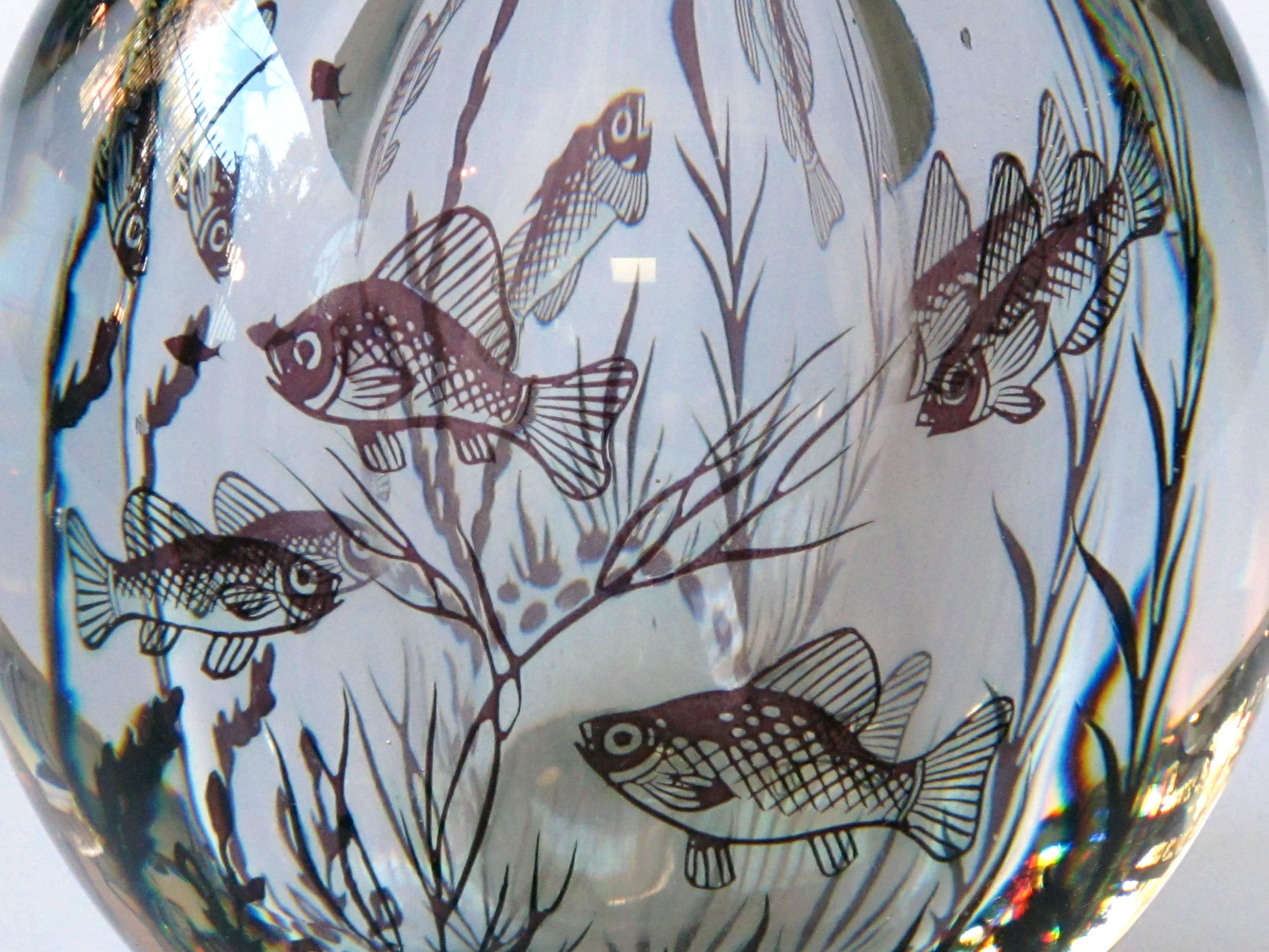 Mid-20th Century Unusually Large Swedish Orrefors Cased Glass 'Fish Graal' Signed Edvard Hald